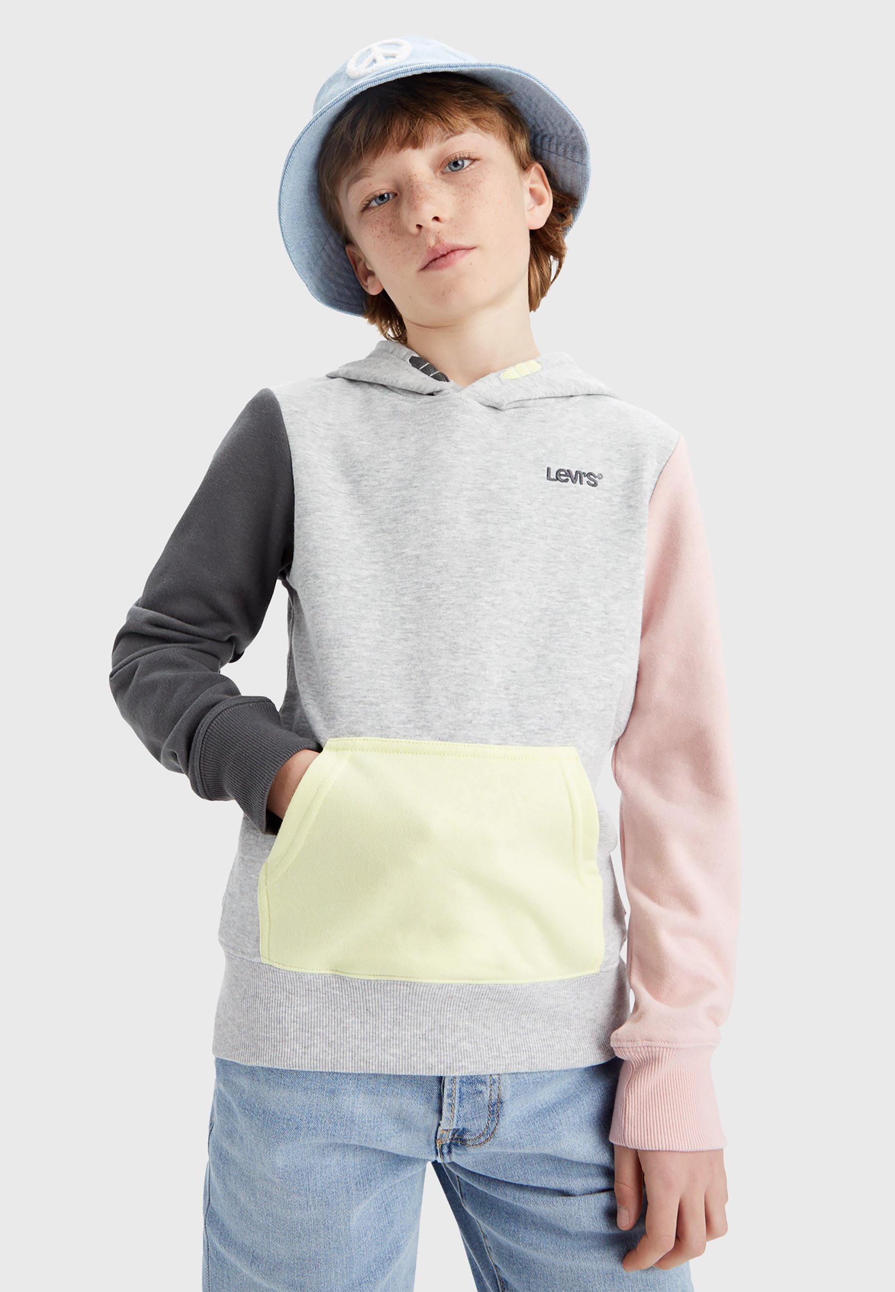 Levi's® COLORBLOCKED HOODIE - Sweatshirt - light grayheather/grey