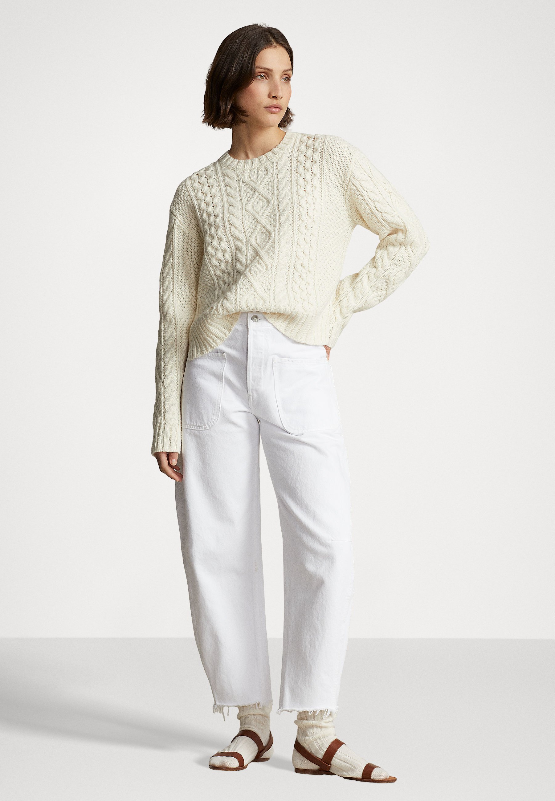 Polo Ralph Lauren ARAN LONG SLEEVE - Jumper - cream/off-white