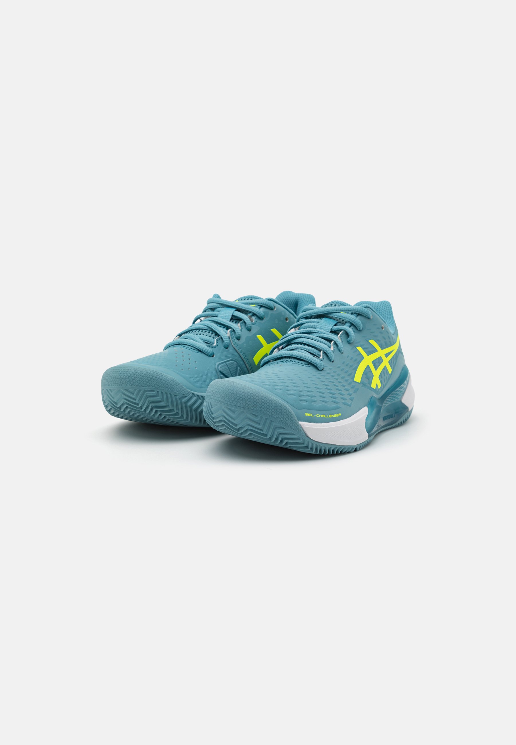 ASICS CHALLENGER  CLAY - Clay court tennis shoes - gris blue/safety yellow/blue