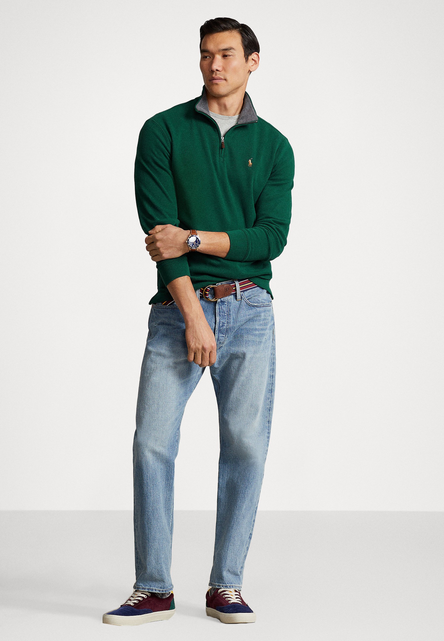 Polo Ralph Lauren LONG SLEEVE HALF ZIP - Jumper - hunt club green/green