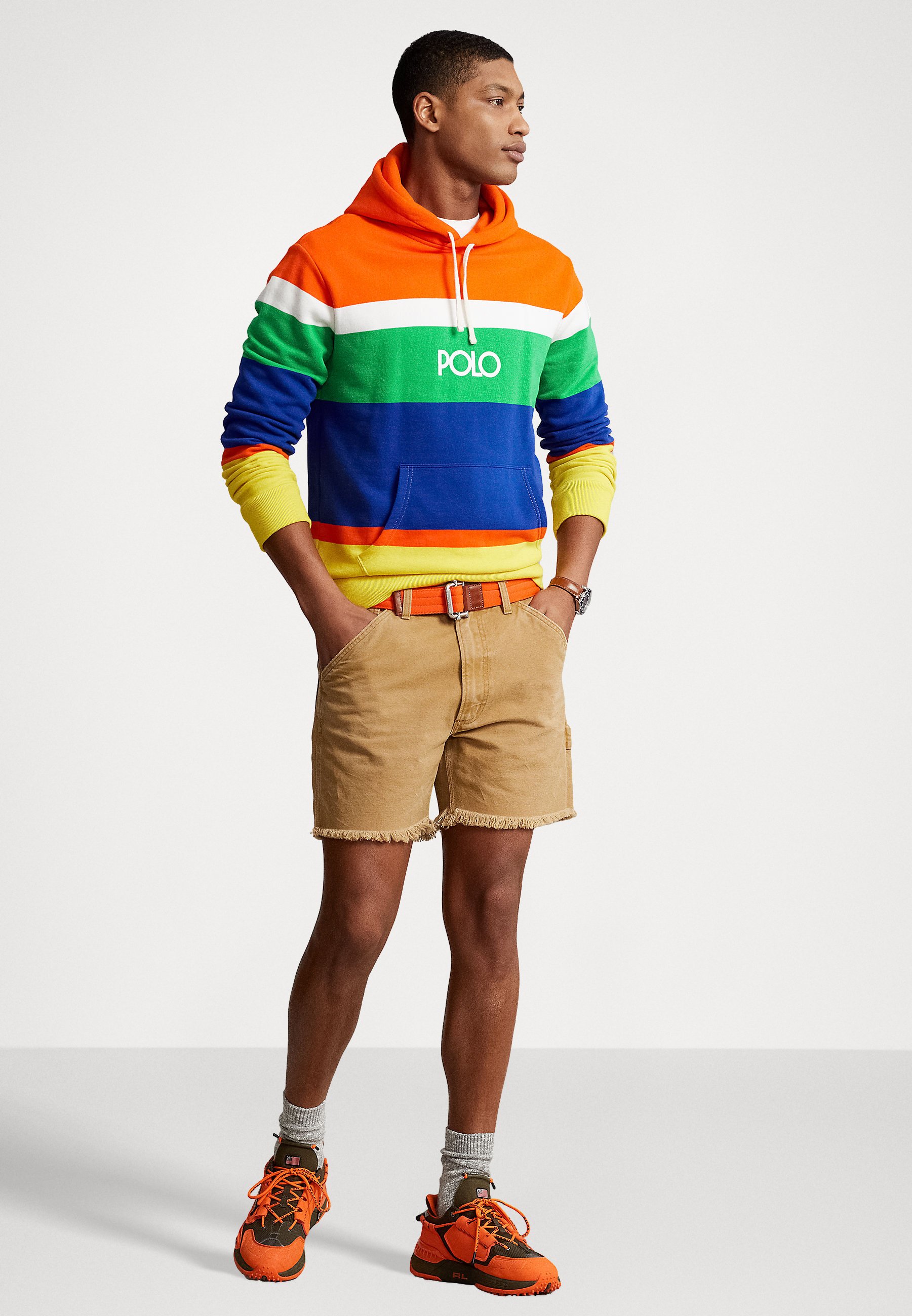 Polo Ralph Lauren LOGO STRIPED FLEECE HOODIE - Sweatshirt - sailing orange/multi-coloured