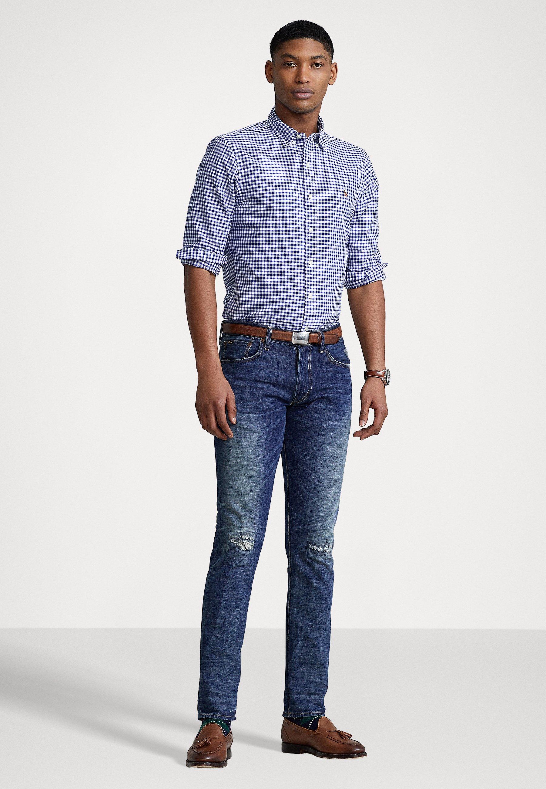 Polo Ralph Lauren SLIM FIT OXFORD SHIRT - Shirt - blue/white/dark blue