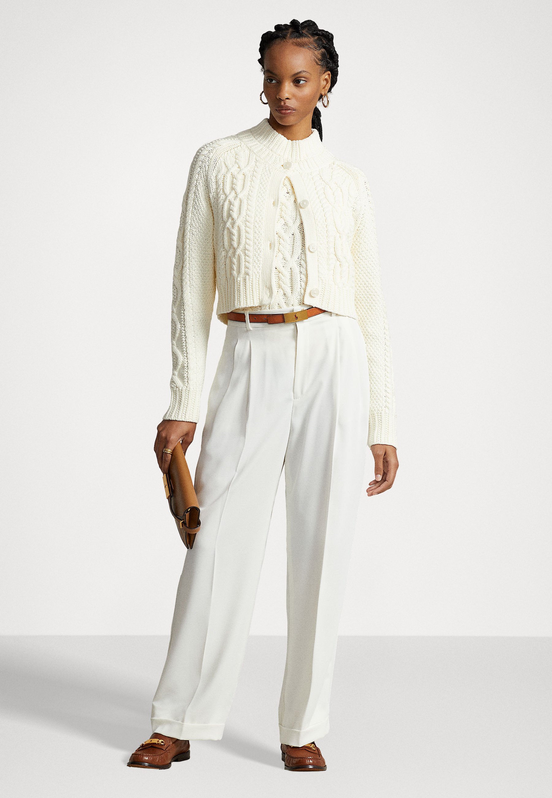 Polo Ralph Lauren ARAN LONG SLEEVE CARDIGAN - Cardigan - chic cream/off-white