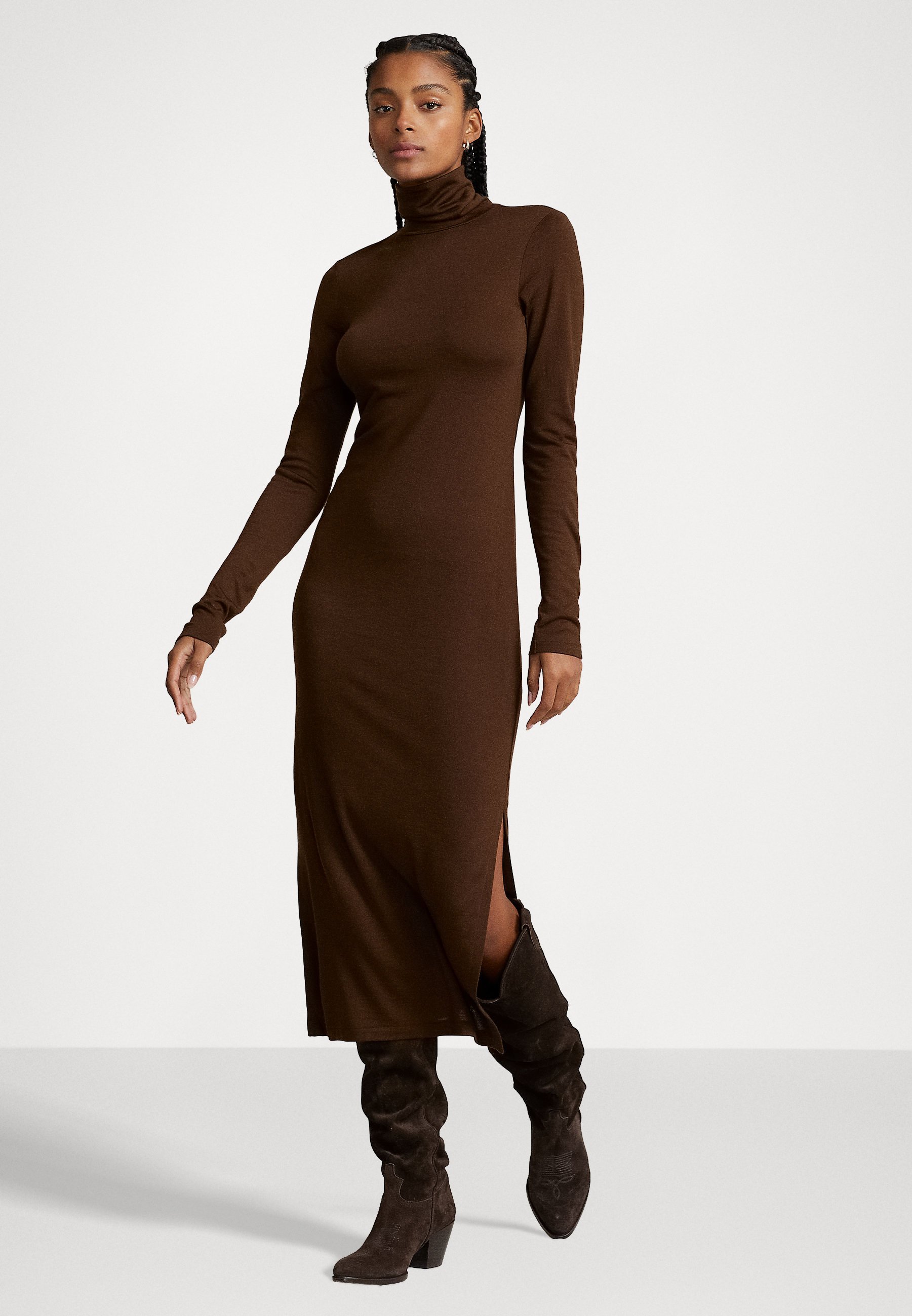 Polo Ralph Lauren LONG SLEEVE DAY DRESS - Jersey dress - dark brown/brown