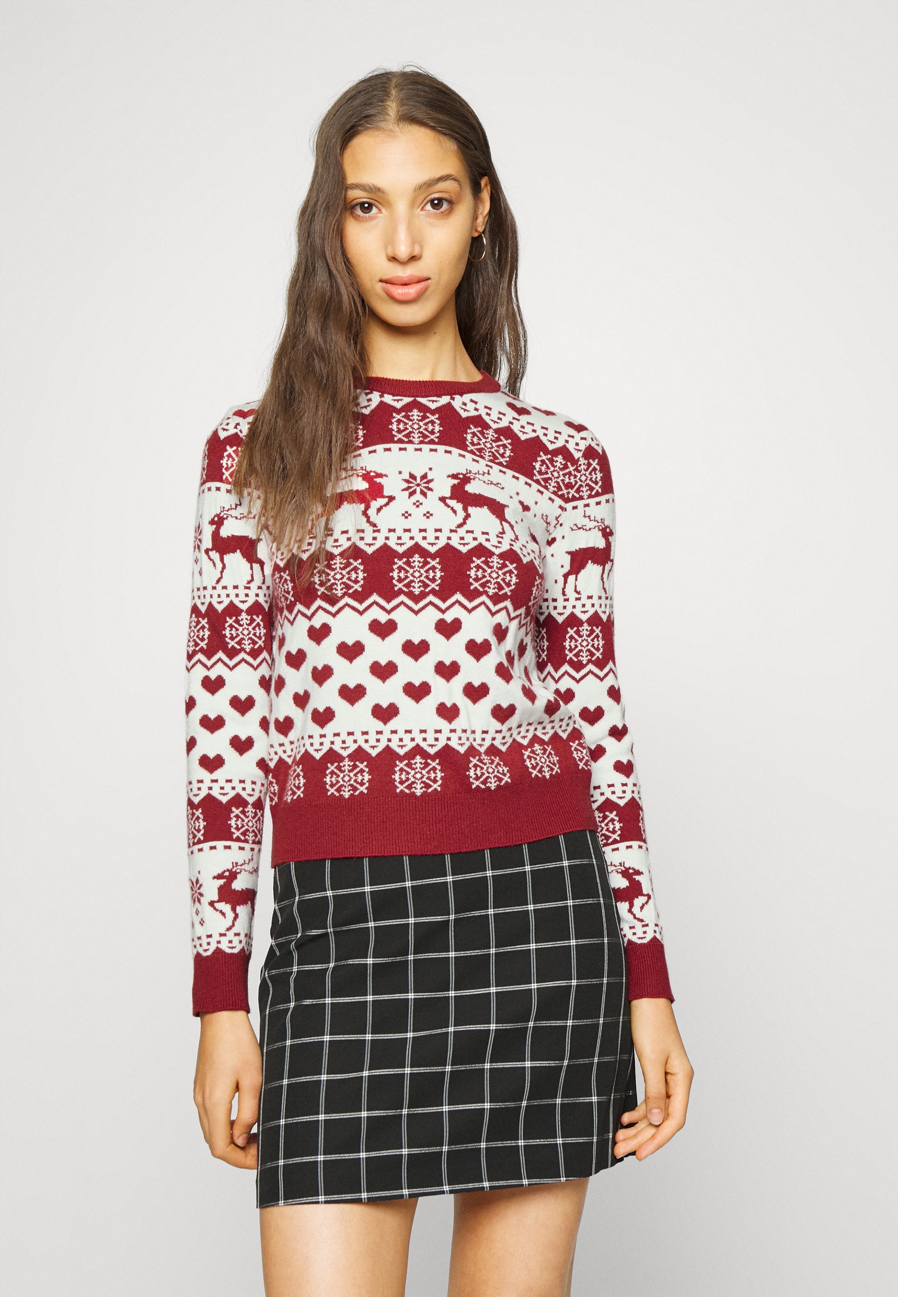ONLY ONLXMAS DEER  - Jumper - cloud dancer/blood red/beige