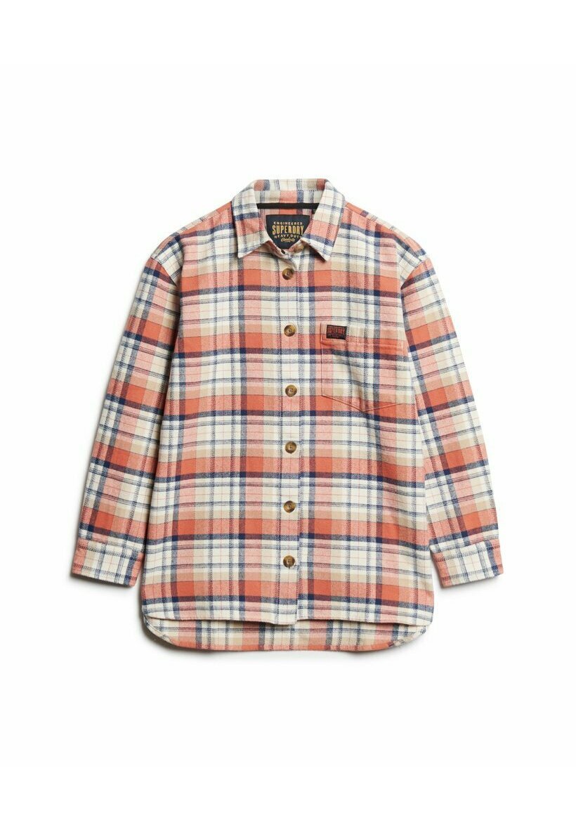 Superdry CHECK - Button-down blouse - ivory coral check/coral