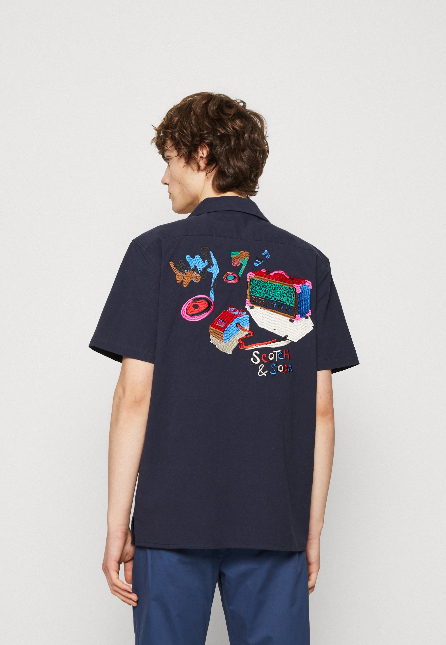 Scotch & Soda CRINKLE BACK-EMBROIDERY SHIRT - Shirt - dark blue