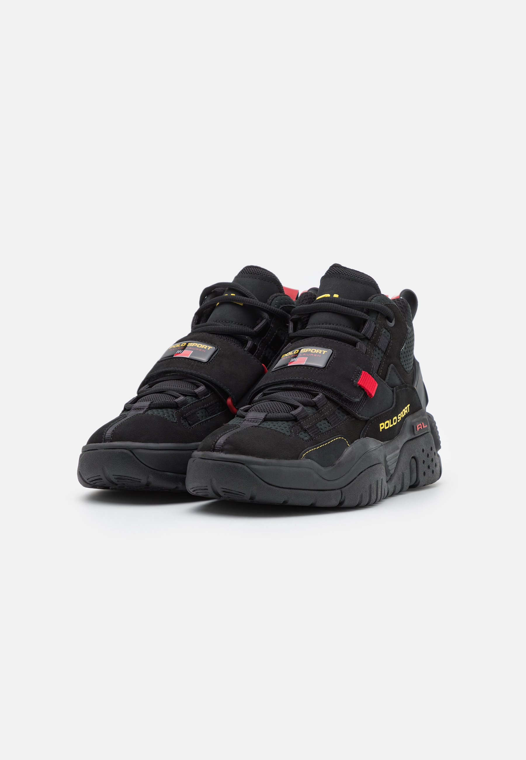 Polo Ralph Lauren PS100 HIGH-TOP SNEAKER - Trainers - black/red/canary yellow/black