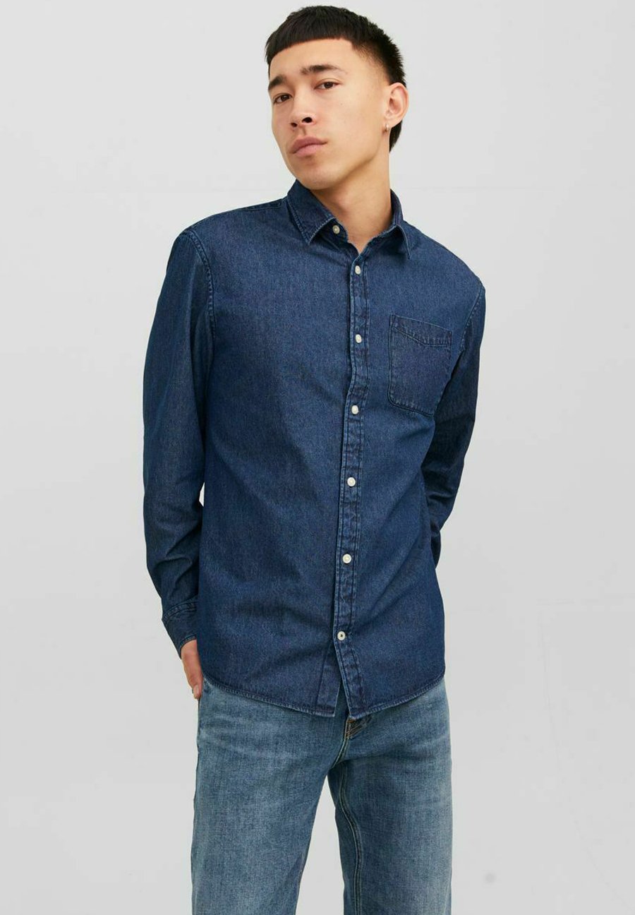 Jack &Jones LANGÄRMELIGES - Shirt - dark blue denim/dark-blue denim