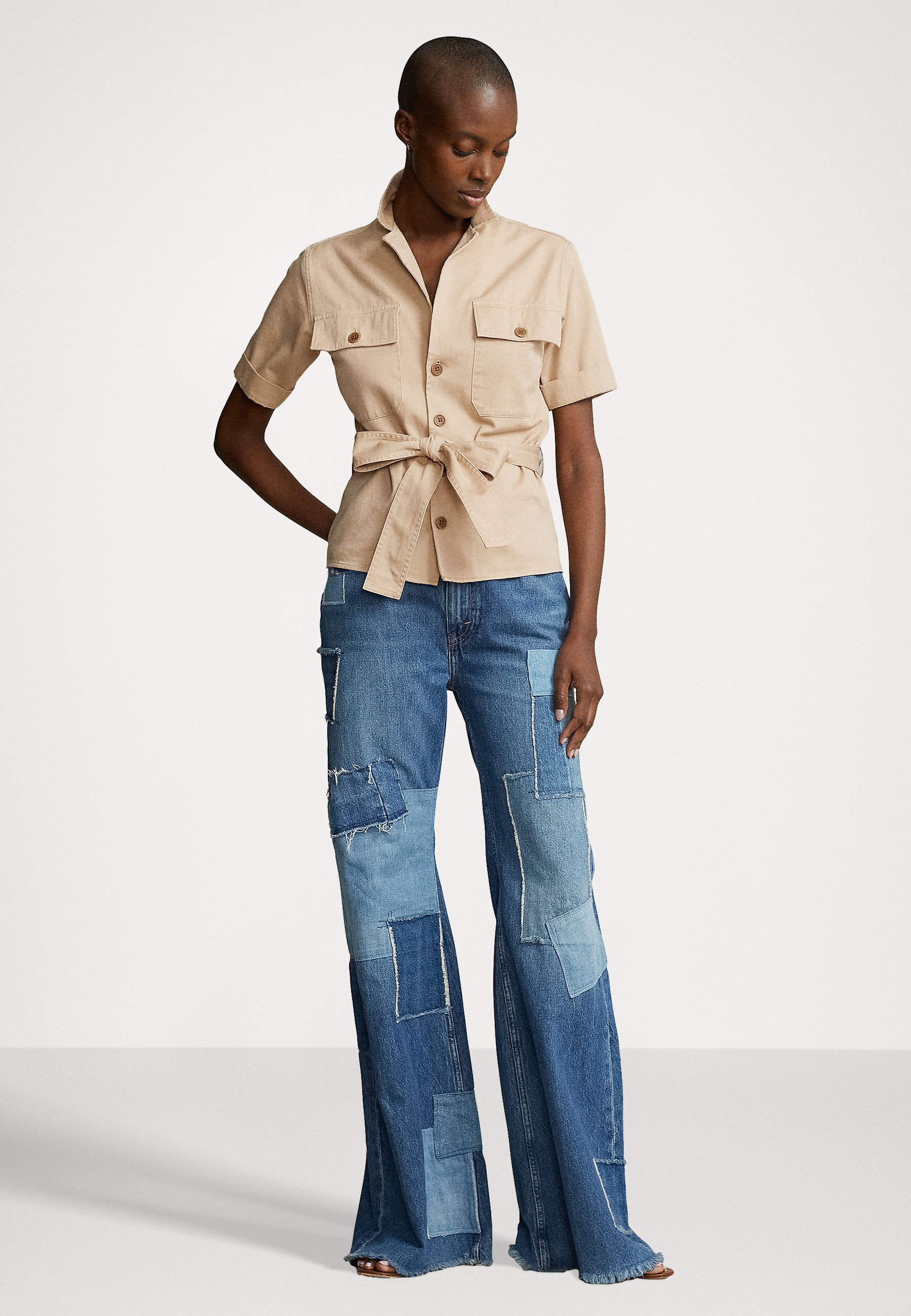Polo Ralph Lauren SHORT SLEEVE BUTTON FRONT SHIRT - Button-down blouse - classic tan/tan