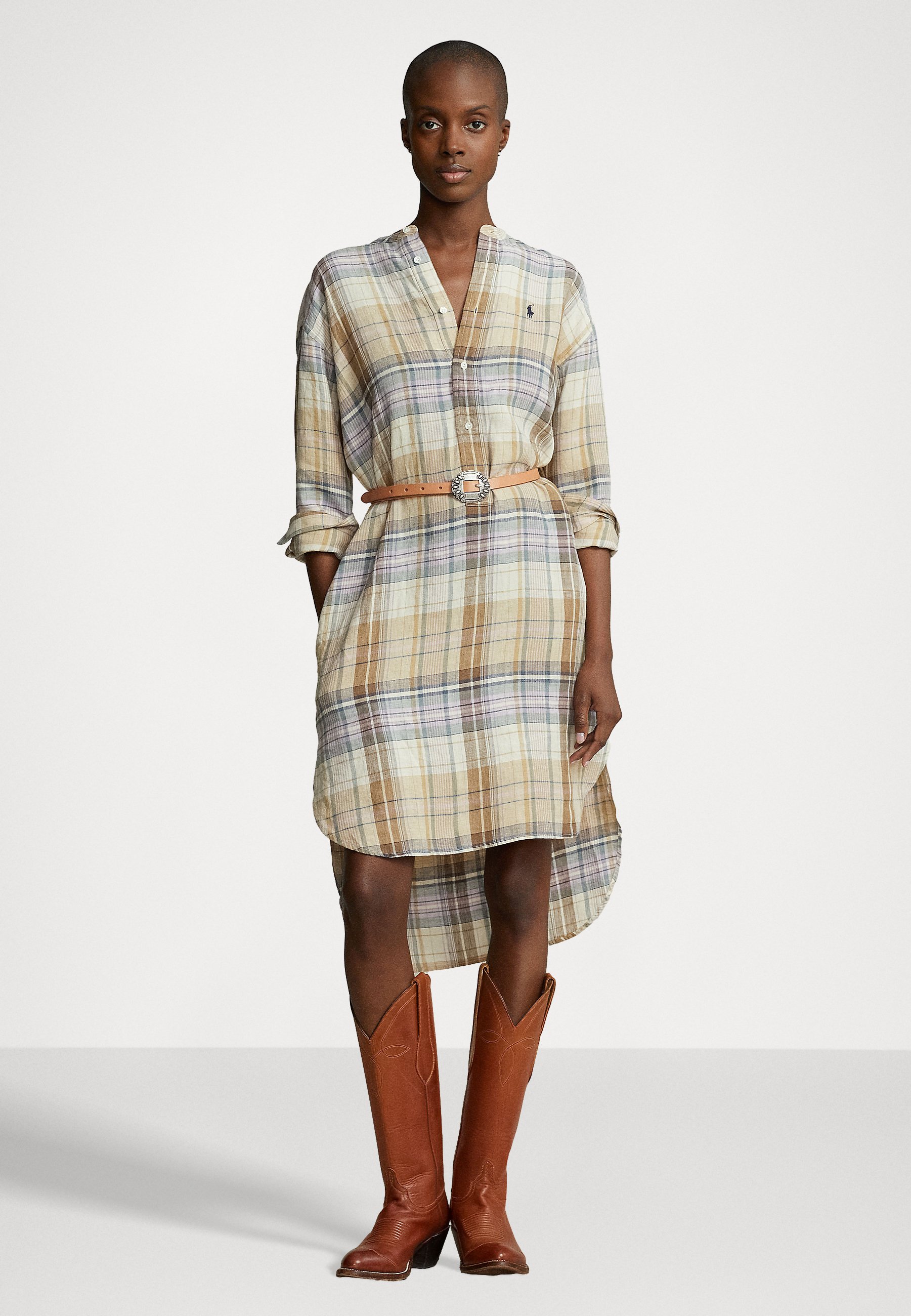 Polo Ralph Lauren LONG SLEEVE DAY DRESS - Day dress - brown multi plaid/brown