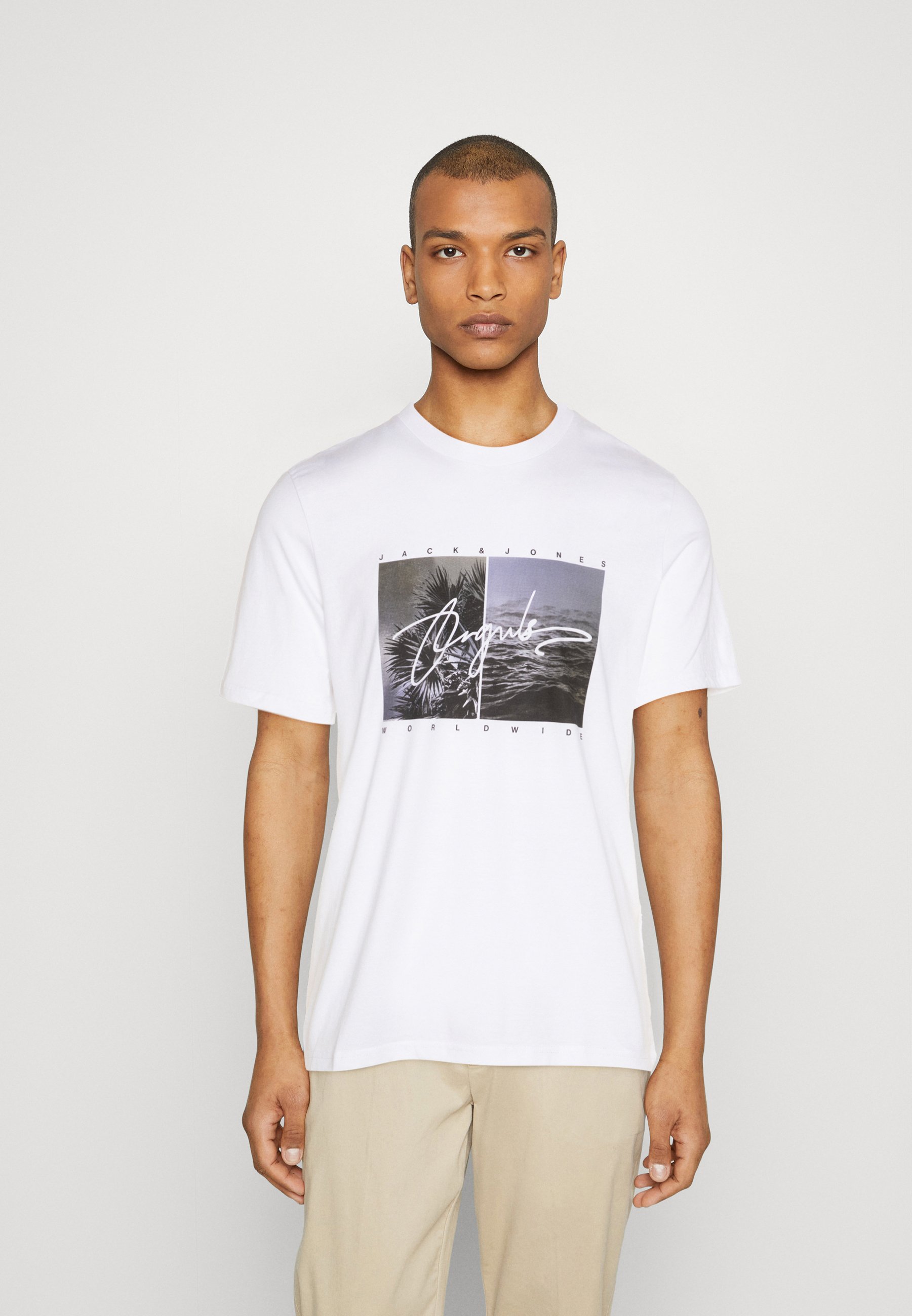 Jack &Jones JORSPLASH PHOTO SS CREW NECK - Print T-shirt - bright white/white