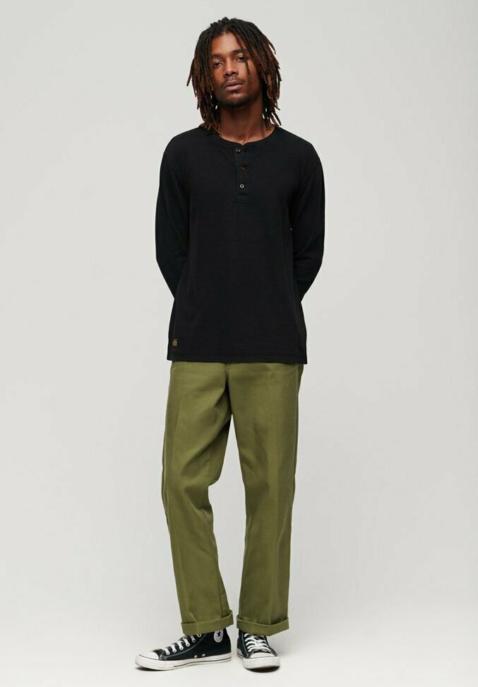 Superdry WAFFLE HENLEY - Long sleeved top - black