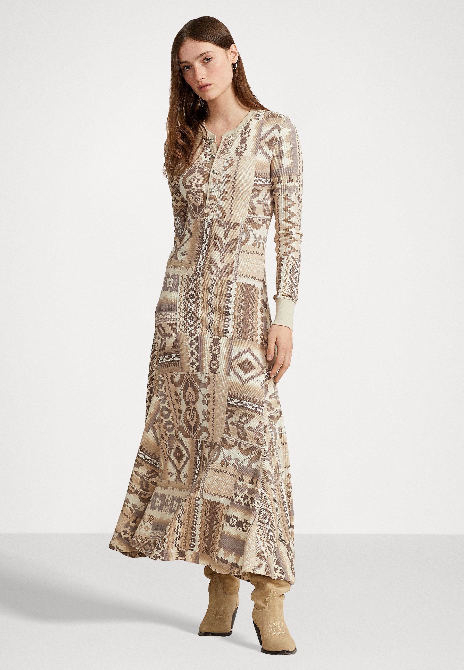Polo Ralph Lauren LONG SLEEVE DAY DRESS - Jumper dress - cream patchwork/off-white