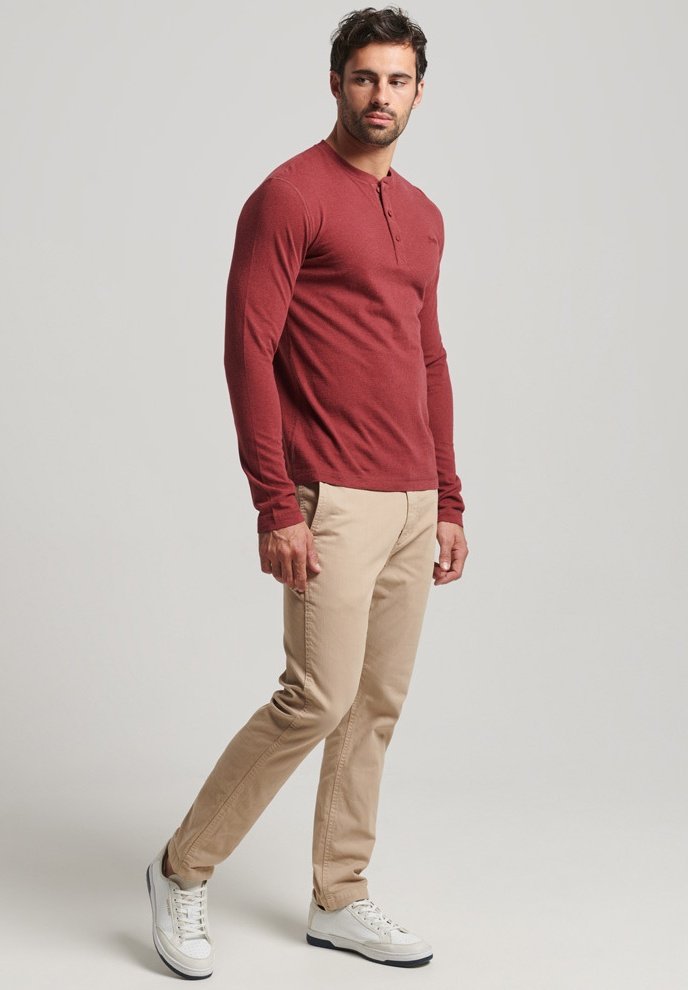 Superdry VINTAGE LOGO EMBROIDERED HENLEY - Long sleeved top - vintage red marl/red