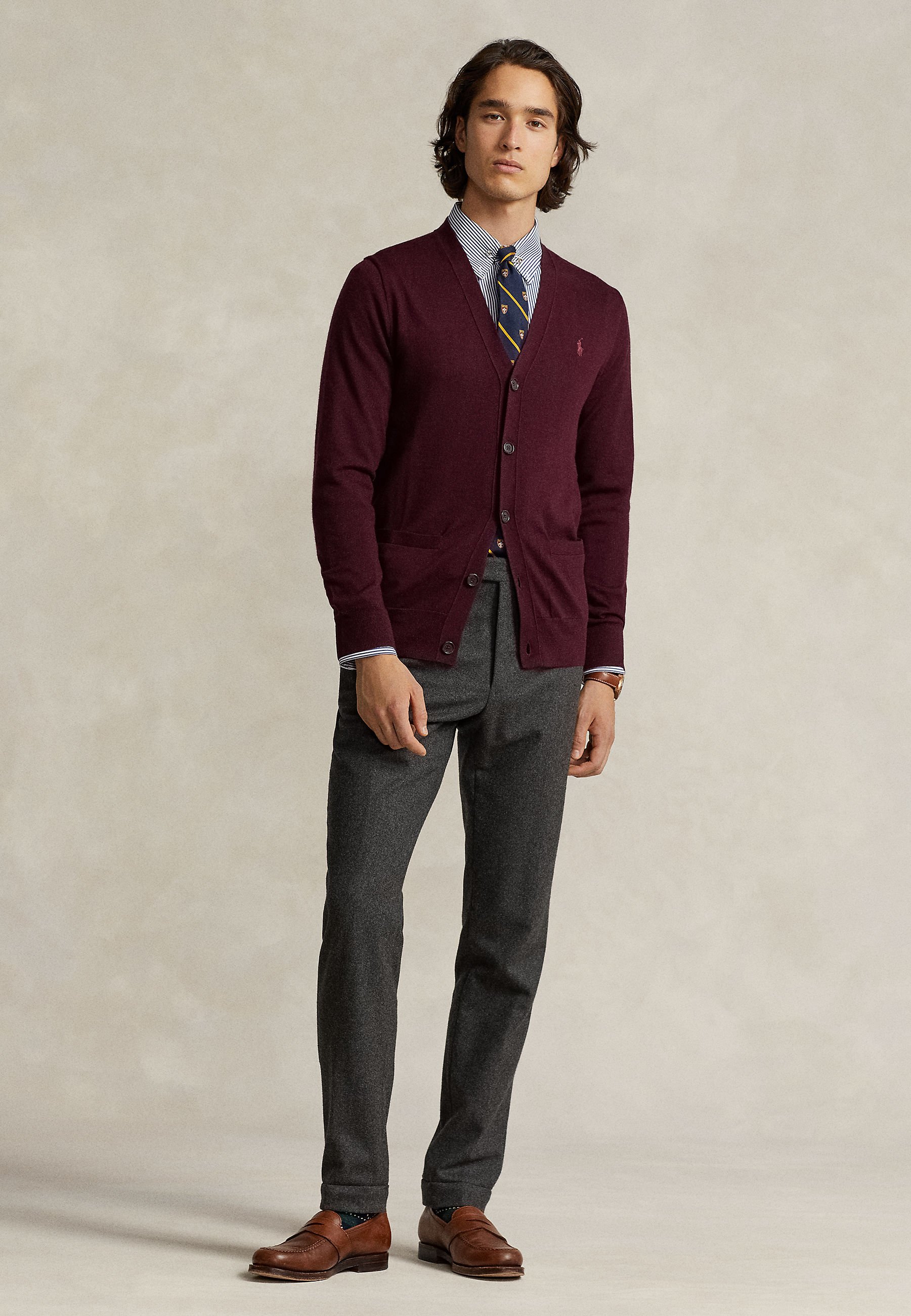 Polo Ralph Lauren LONG SLEEVE CARDIGAN - Cardigan - aged wine heather/mottled bordeaux