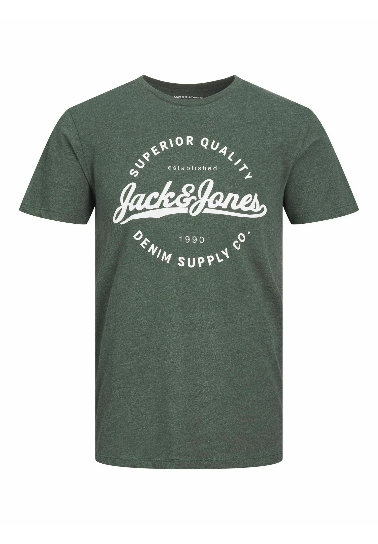 Jack &Jones KURZARM MIT FRONTPRINT - Print T-shirt - dunkelgrün/dark green