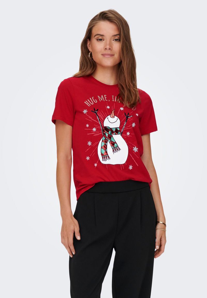 ONLY ONLXMAS YRSA CHRISTMAS  - Print T-shirt - urban red print:snowman/red