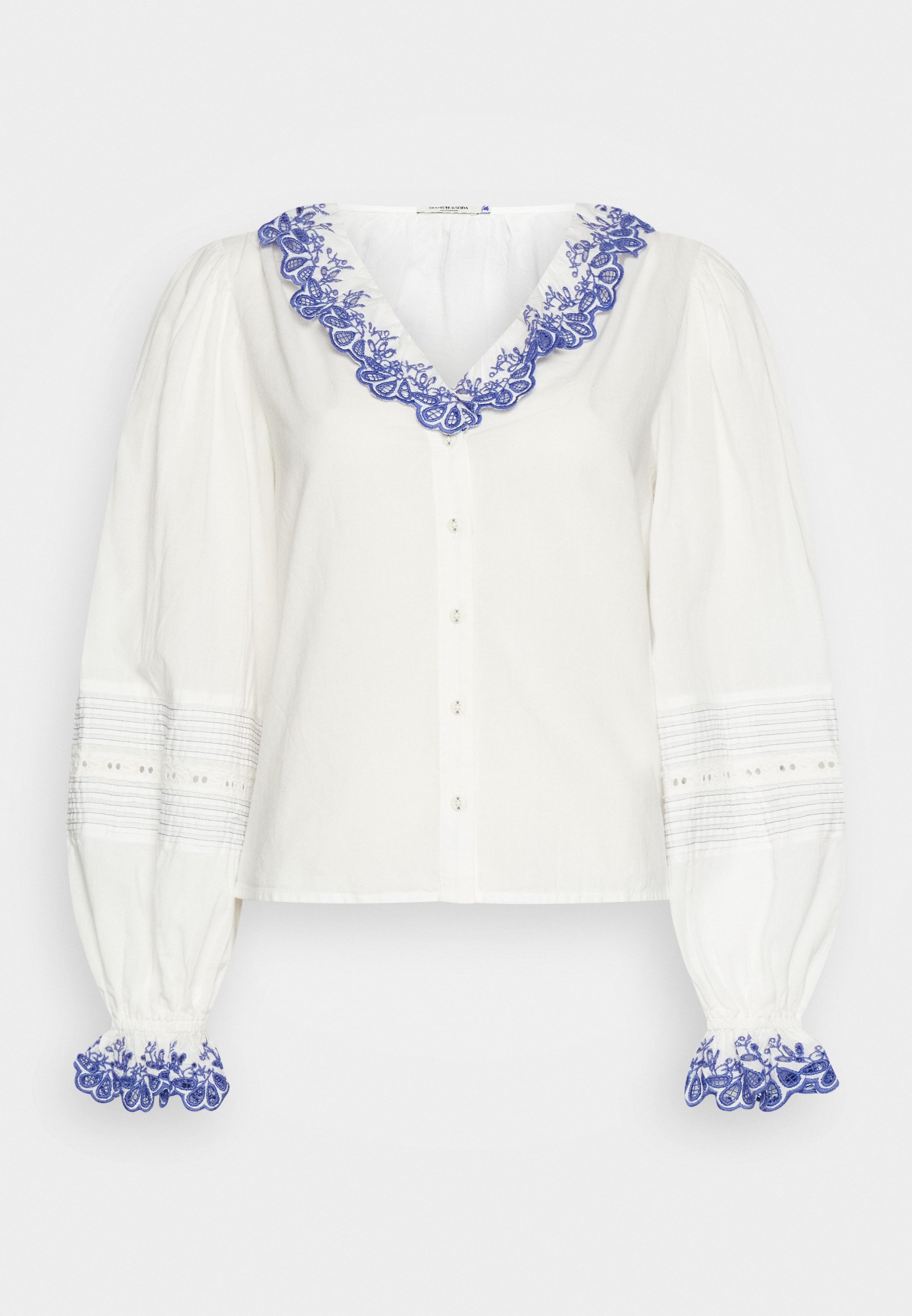Scotch & Soda V-NECK BRODERIE   - Button-down blouse - white/multi-coloured