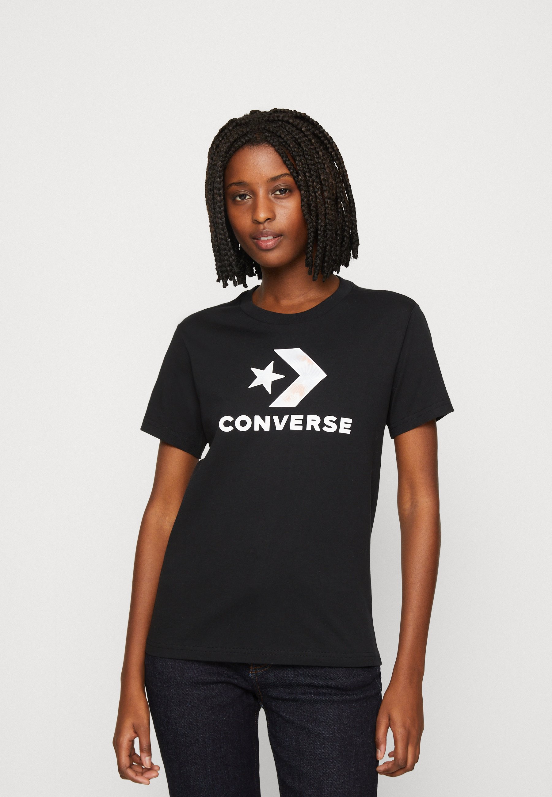 Converse FLORAL STAR CHEVRON SHORT SLEEVE - Print T-shirt - converse black/black