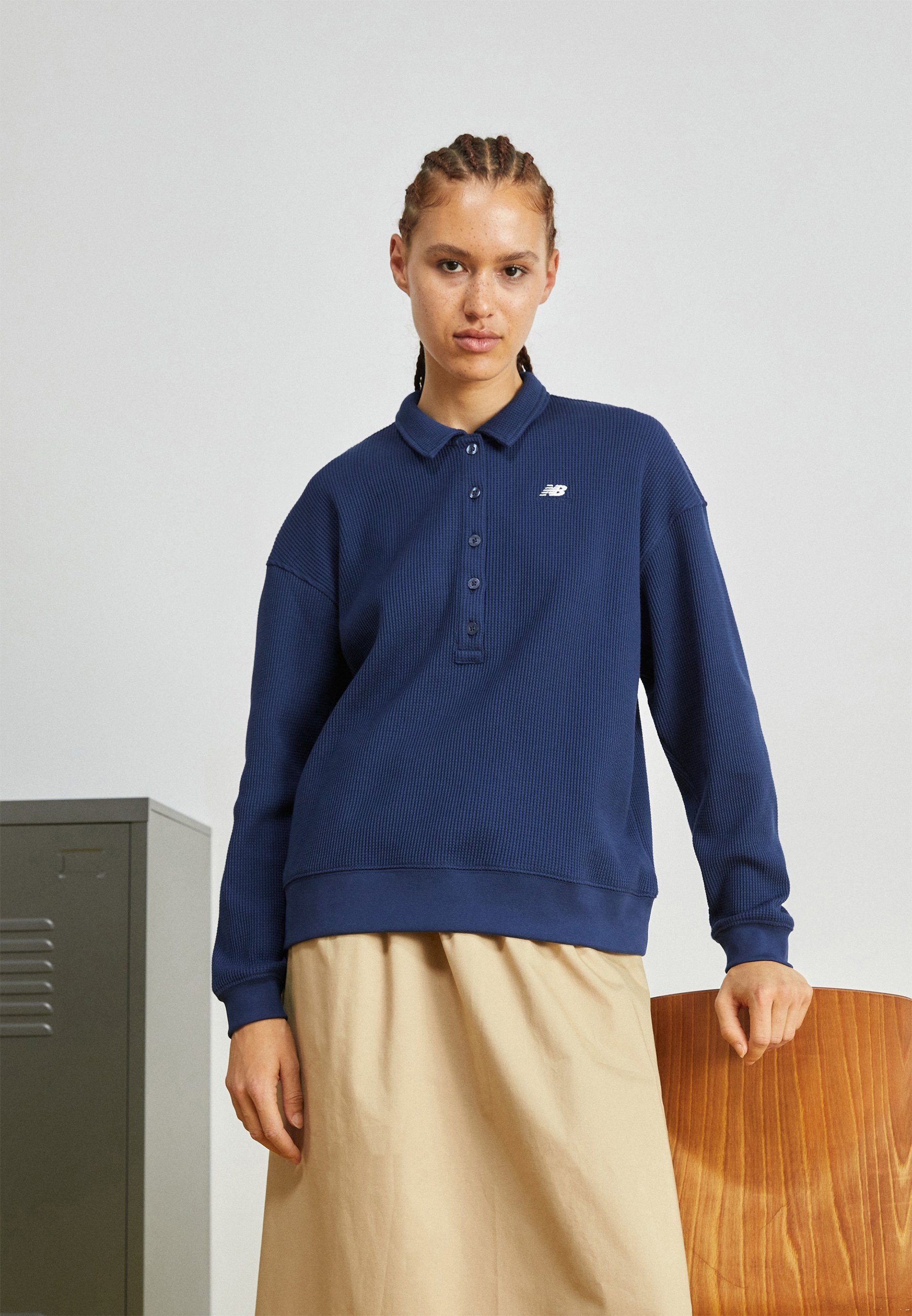 NB ATHLETICS COLLARED LONG SLEEVE - Polo shirt - navy/blue