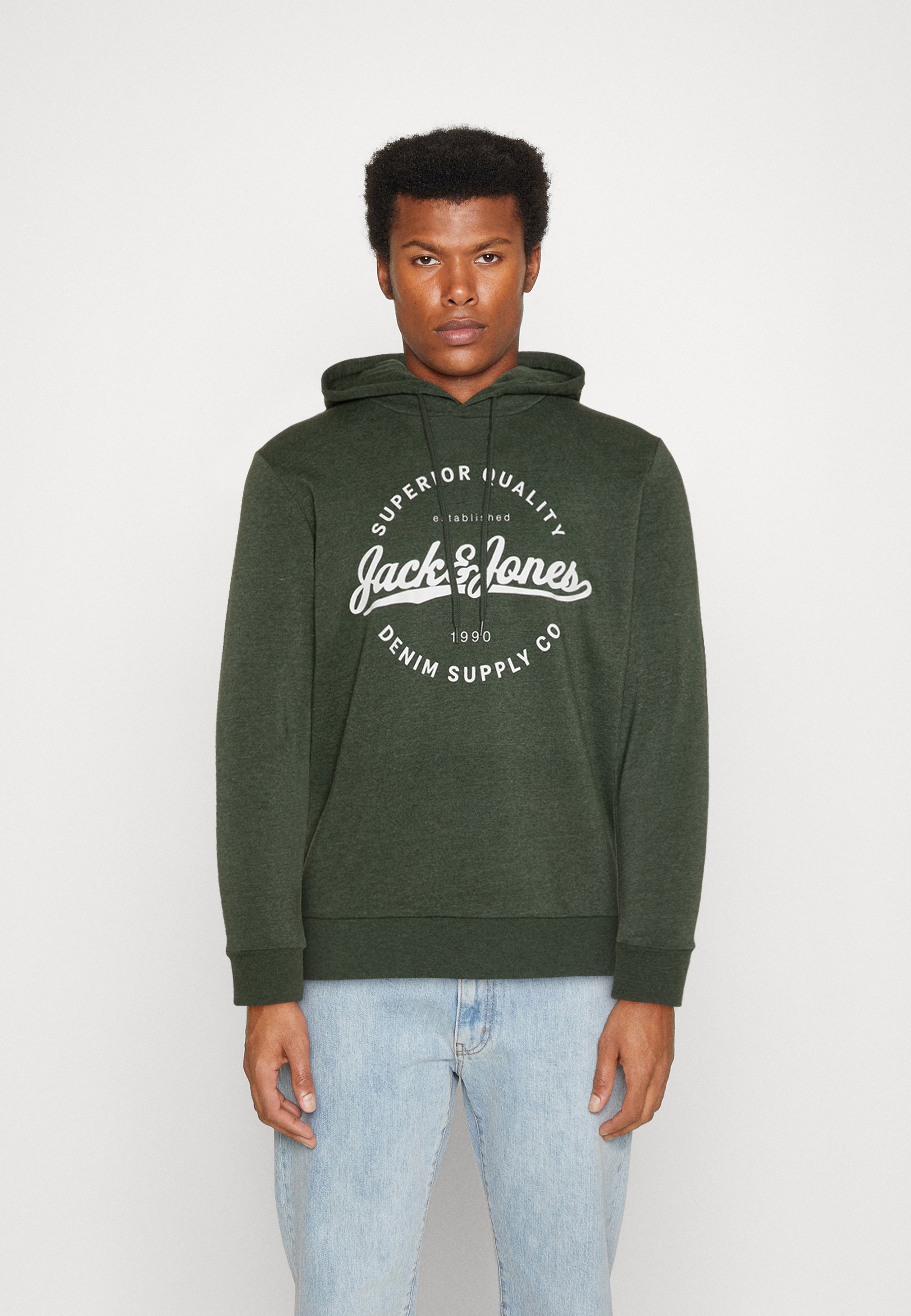 Jack &Jones JJSTANLI HOOD - Sweatshirt - mountain view/dark green