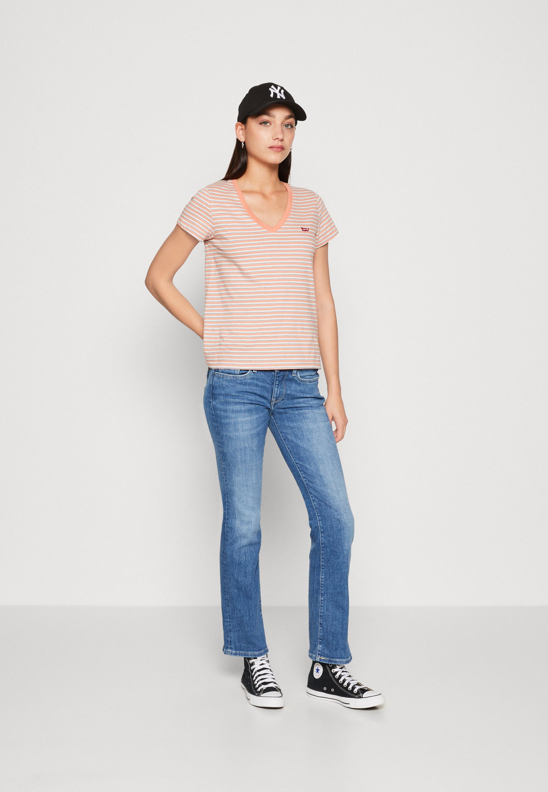 Levi's® PERFECT VNECK - Print T-shirt - indigo stripe terra/multi-coloured