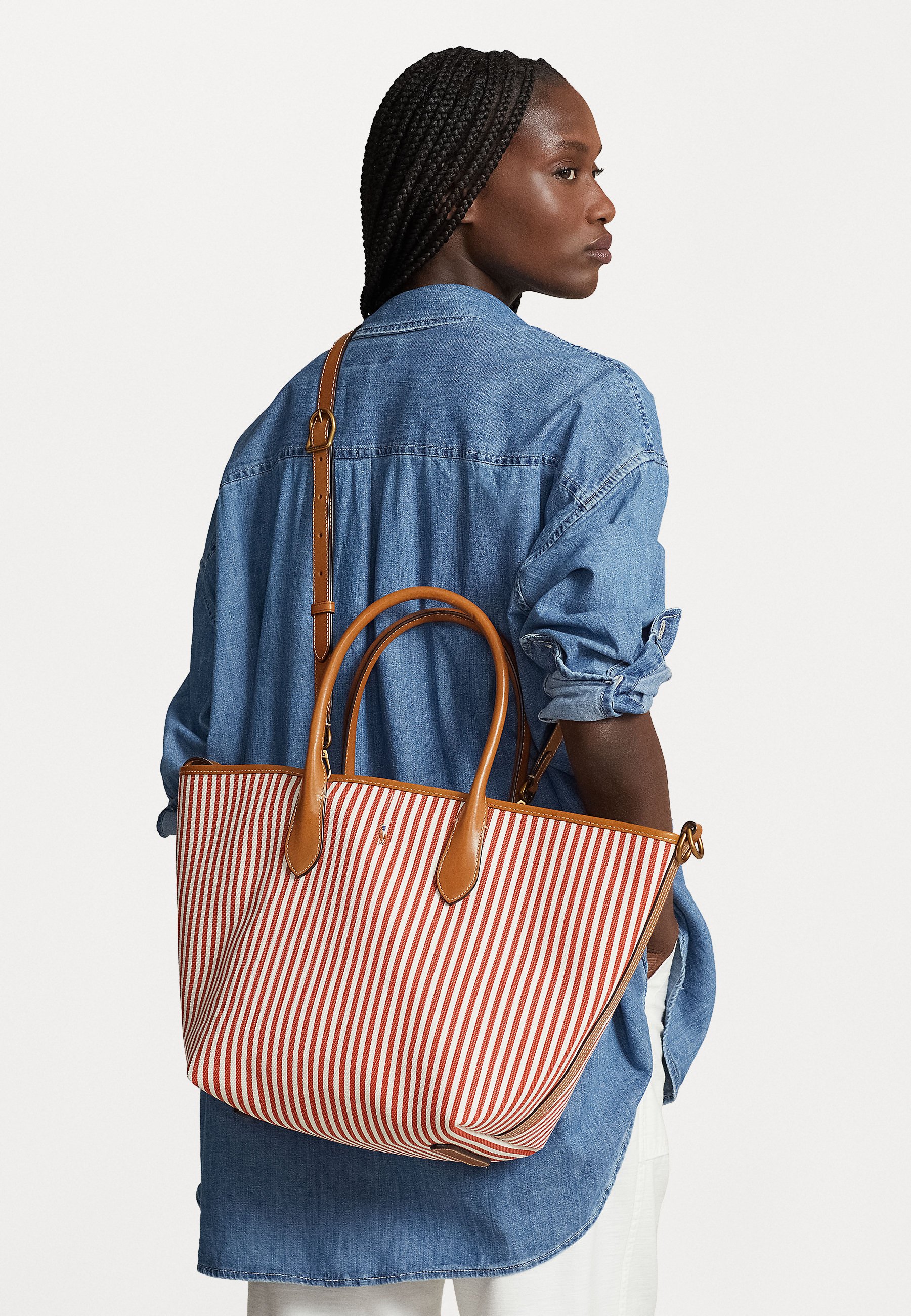 Polo Ralph Lauren TOTE MEDIUM - Tote bag - faded red/warm white/white