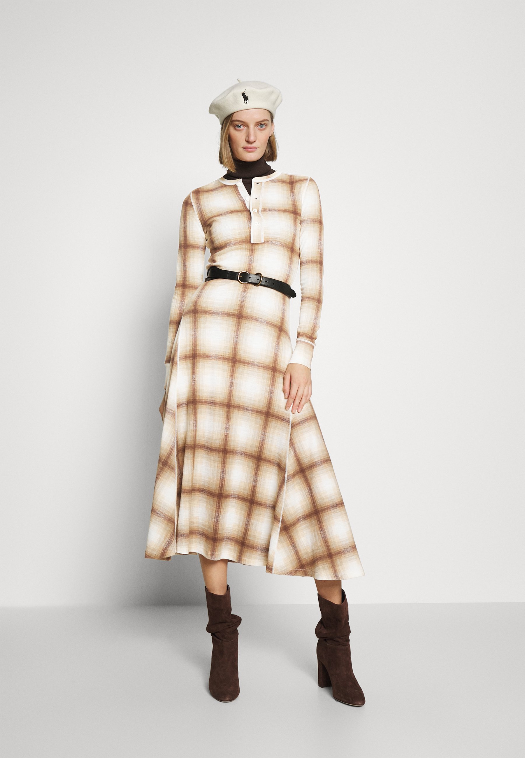 Polo Ralph Lauren SHDW LONG SLEEVE DAY DRESS - Day dress - brown/cream/black