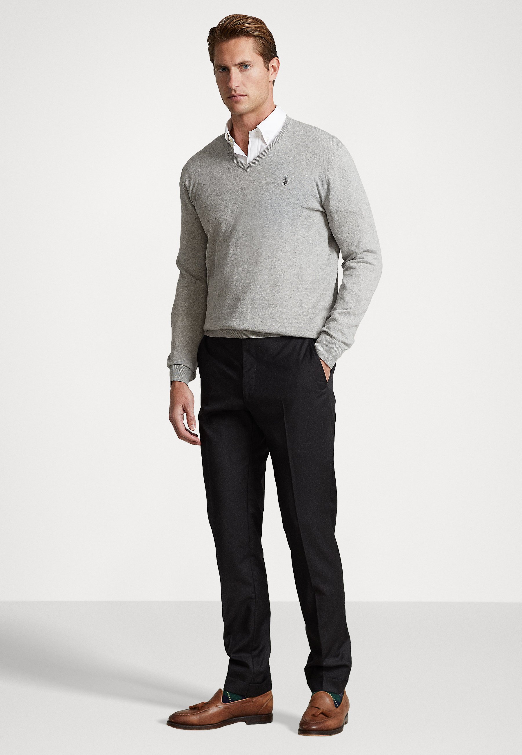 Polo Ralph Lauren SLIM FIT V NECK - Jumper - light grey heather/light grey