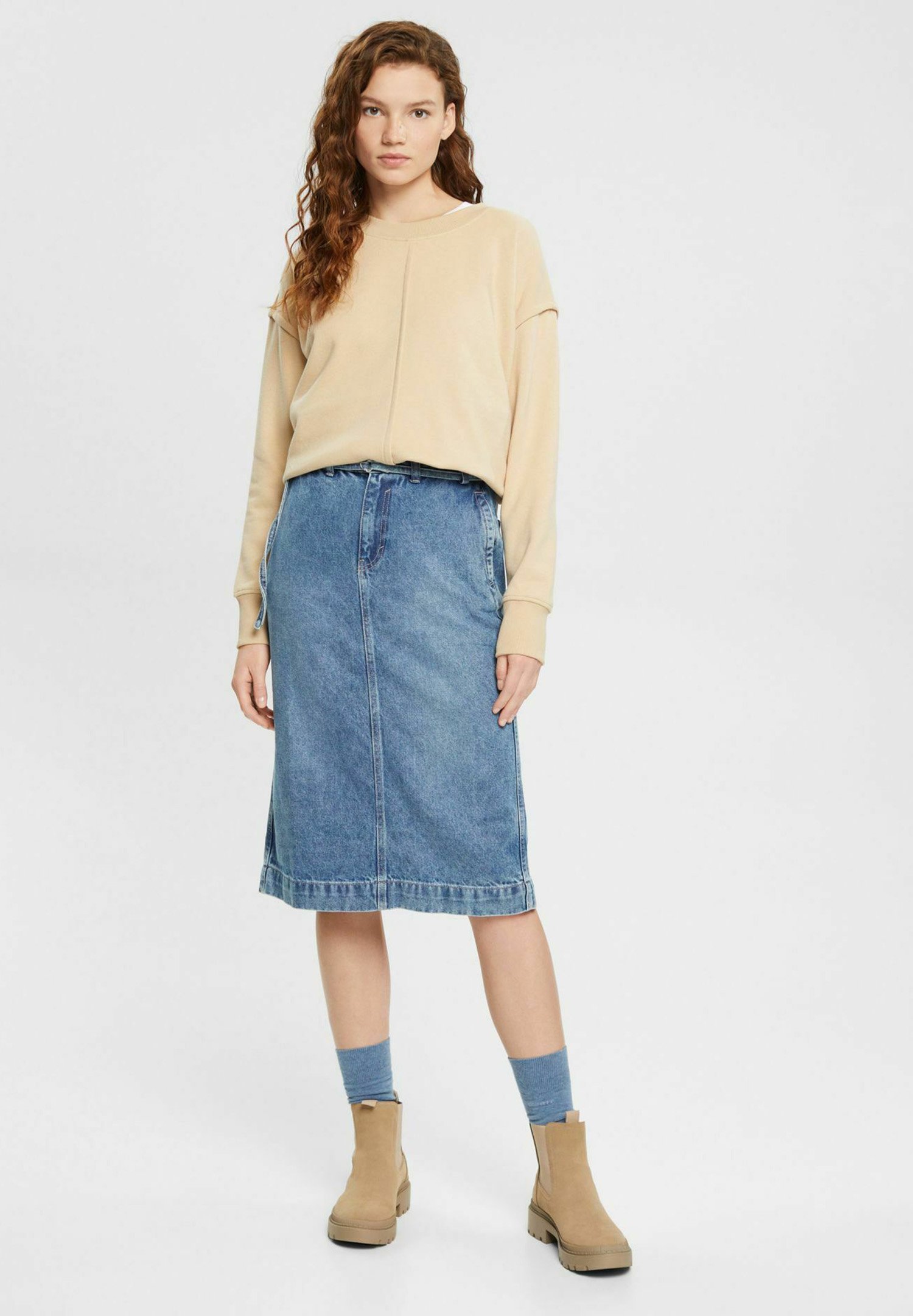 Esprit PAPERBAG - Pencil skirt - blue light wash/blue