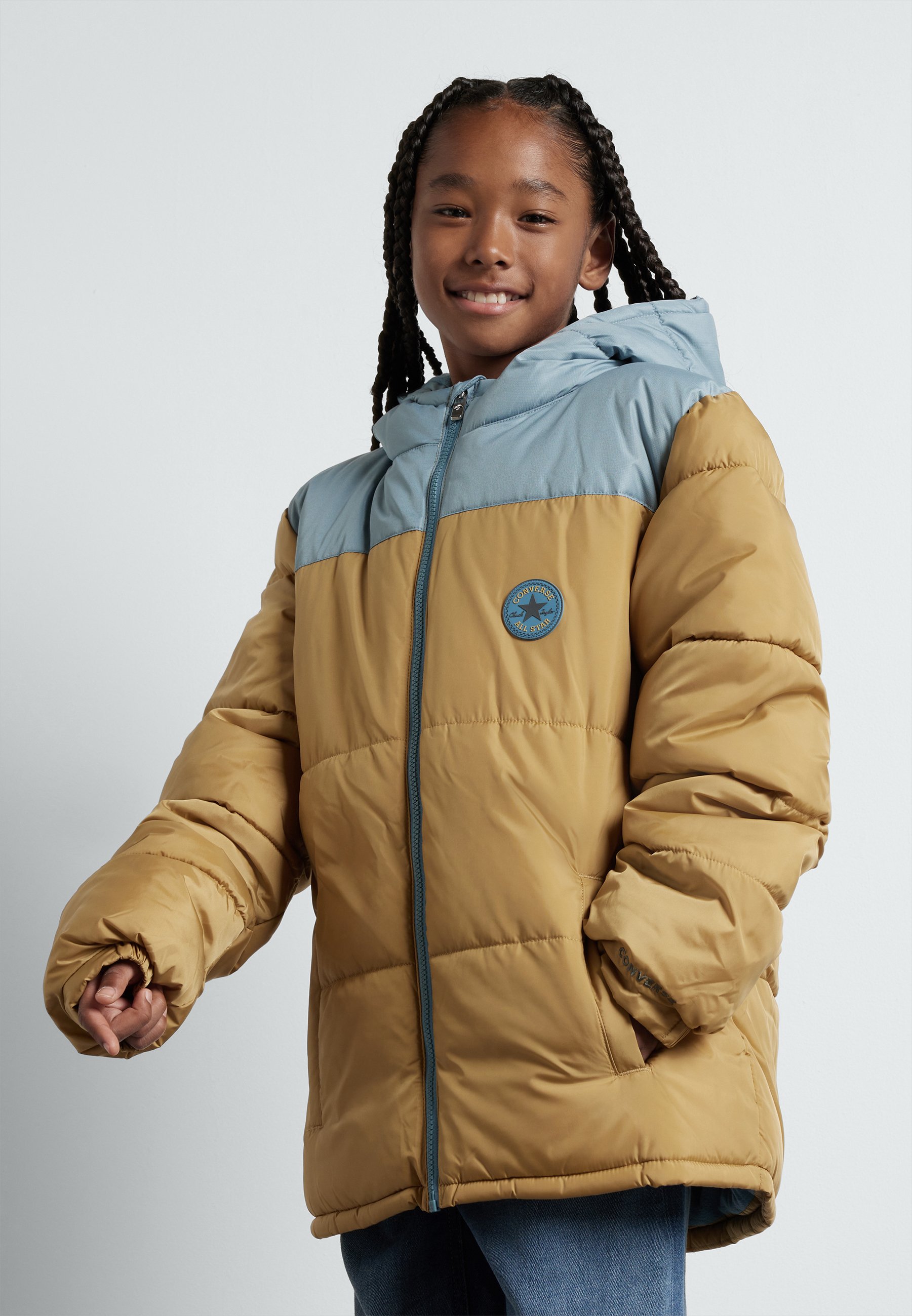 Converse COLOR BLOCK PUFFER UNISEX - Winter jacket - dunescape/blue-grey
