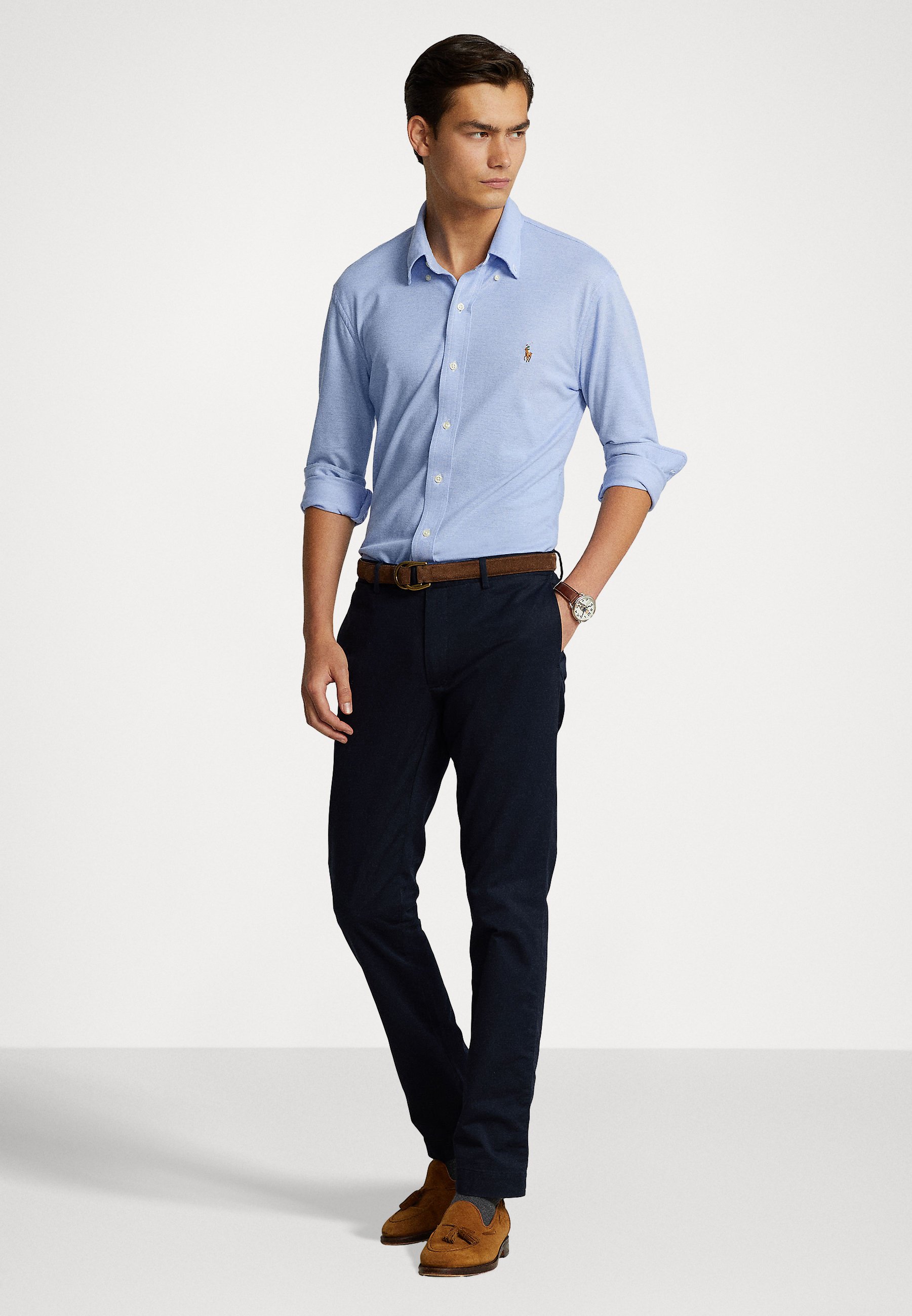 Polo Ralph Lauren KNIT OXFORD SHIRT - Shirt - harbor island blue/white/blue