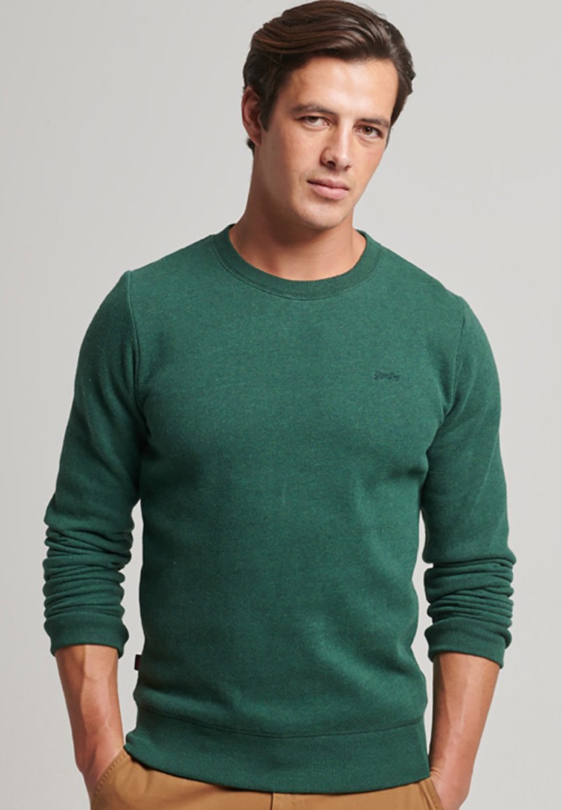 Superdry VINTAGE LOGO EMBROIDERED CREW - Sweatshirt - campus green marl/dark green