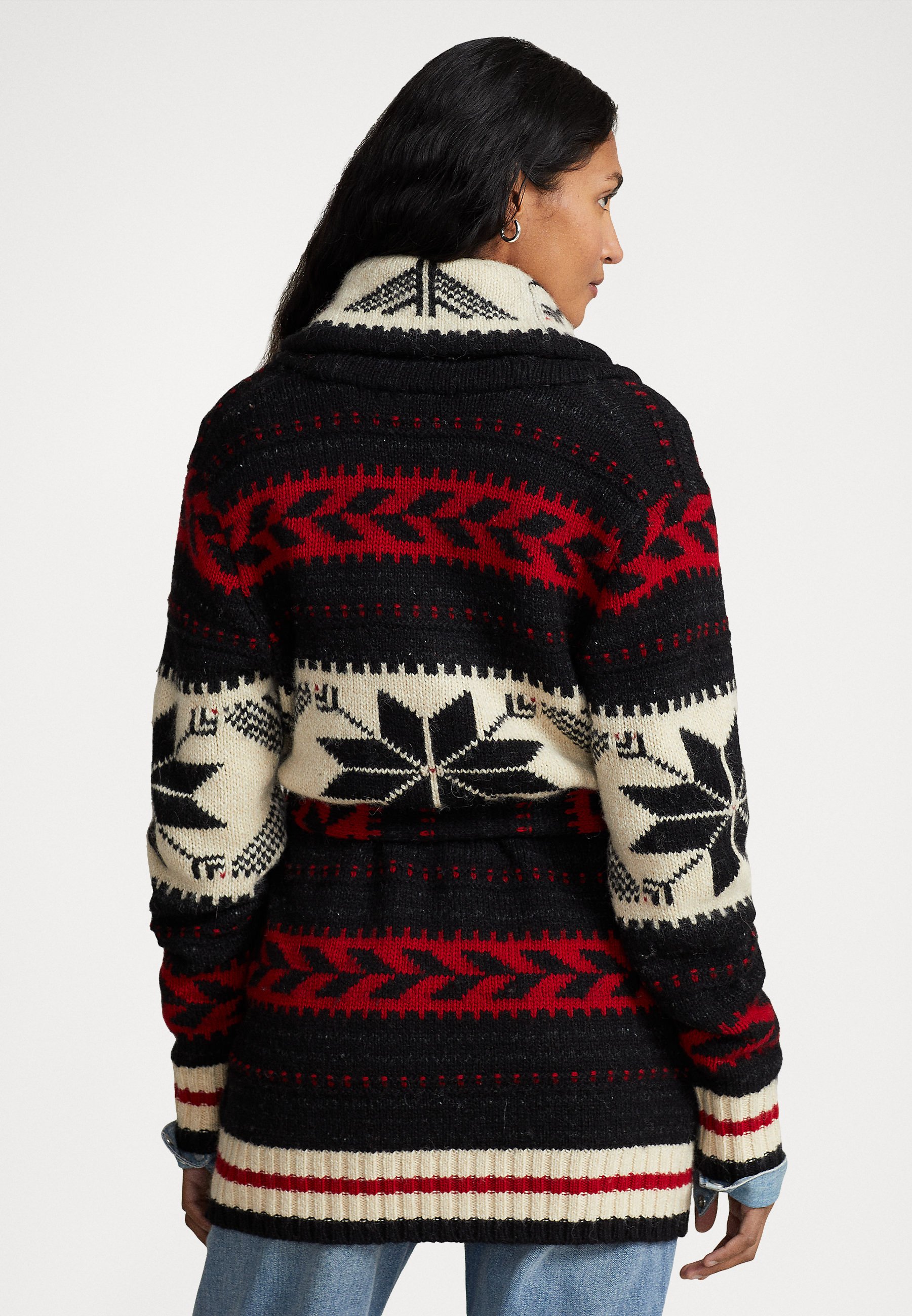 Polo Ralph Lauren LONG SLEEVE CARDIGAN - Cardigan - black/red multi/black