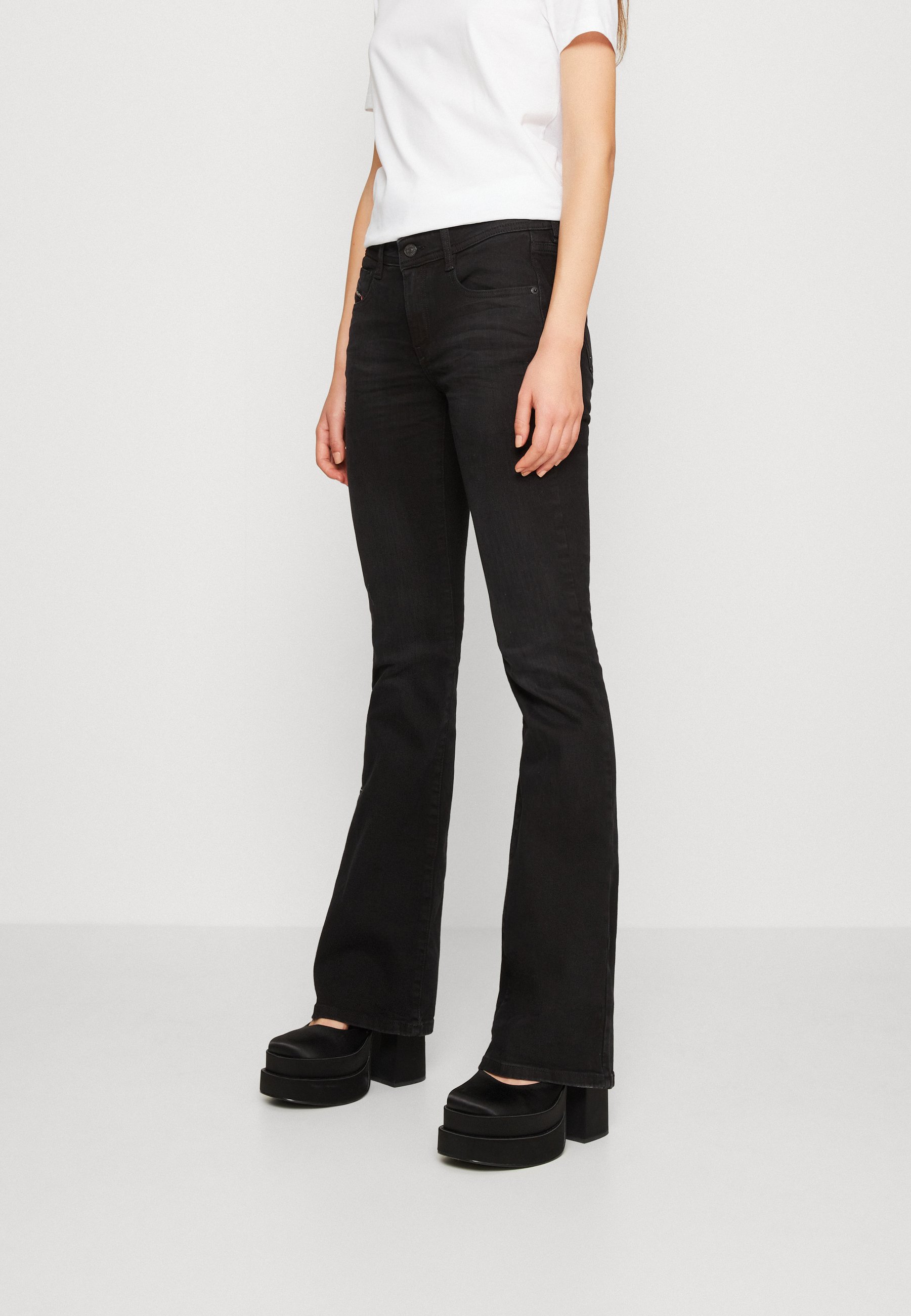 Diesel EBBEY - Flared Jeans - black/gray/black denim