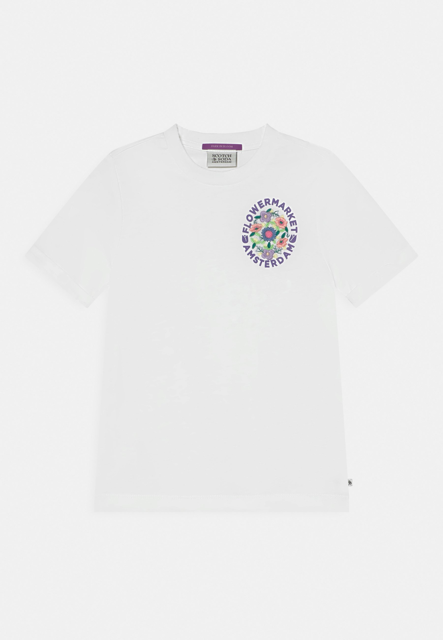 Scotch & Soda SLIM-FIT FLOWER EMBROIDERY  - Print T-shirt - white