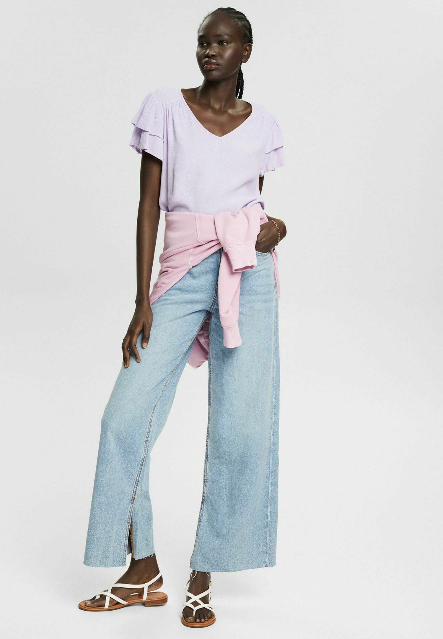 Esprit MIT VOLANTÄRMELN - Print T-shirt - lilac/light pink