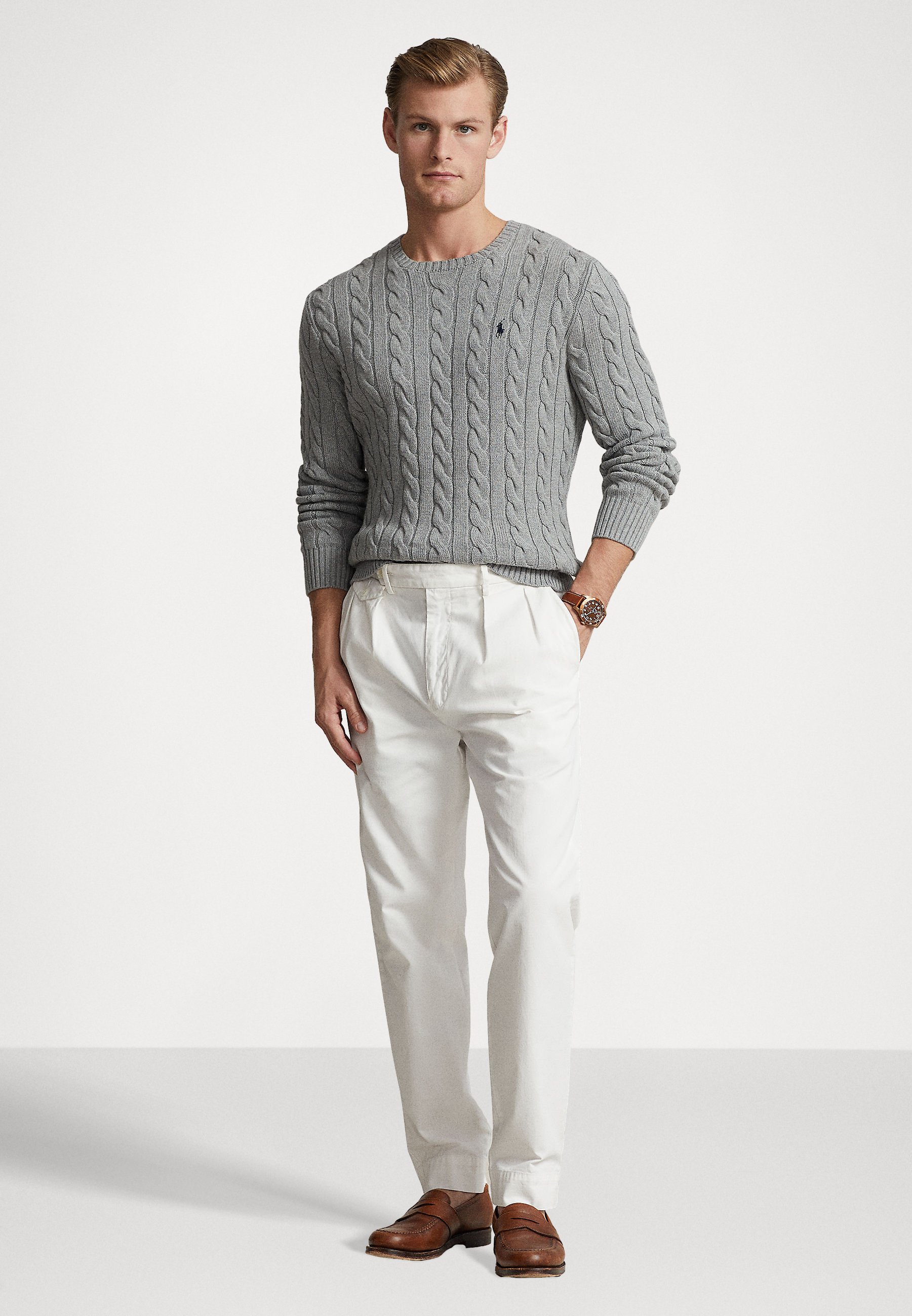 Polo Ralph Lauren DRIVER LONG SLEEVE - Jumper - fawn grey heather/grey