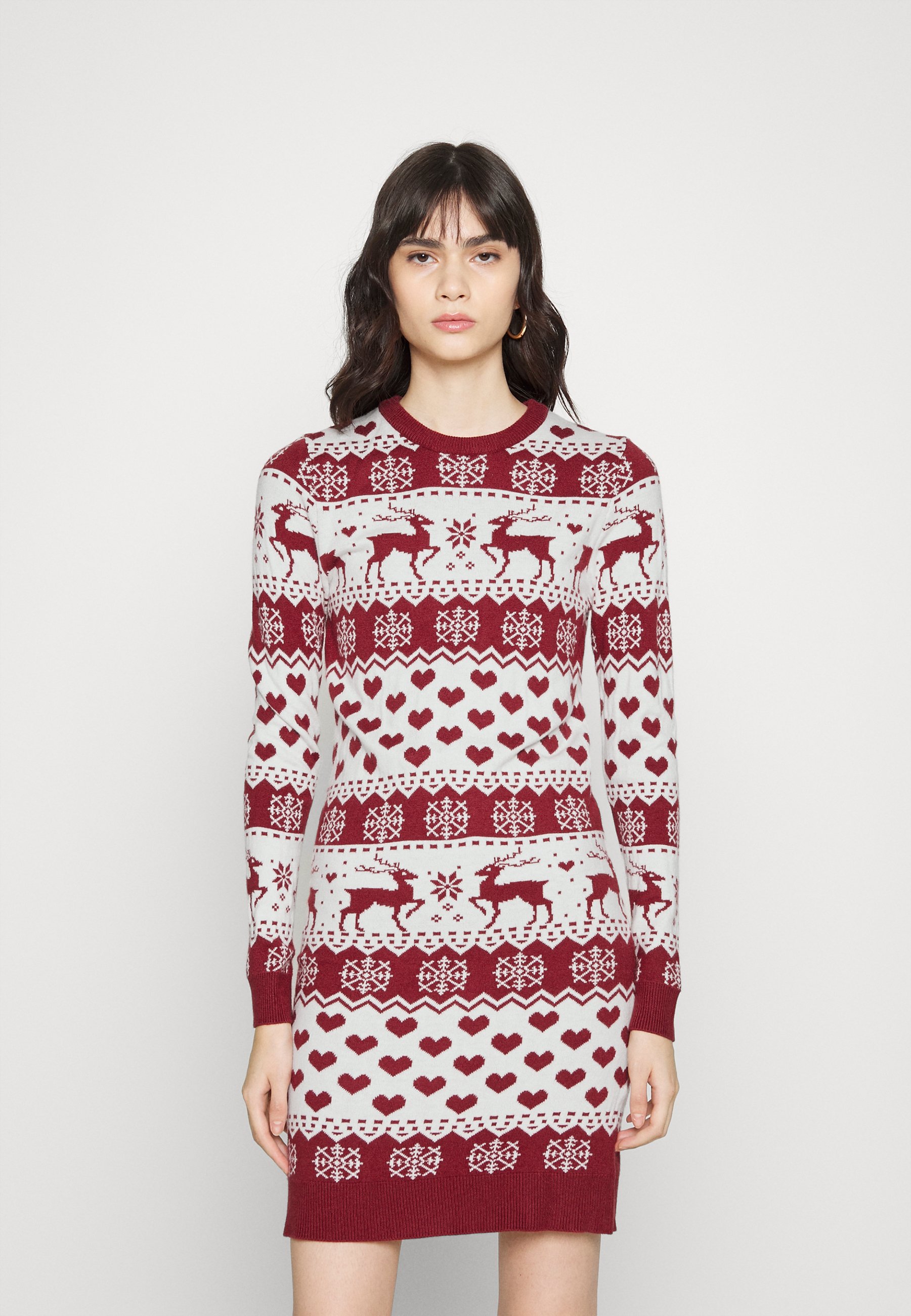 ONLY ONLXMAS DEER DRESS - Jumper dress - cloud dancer/blood reed/beige