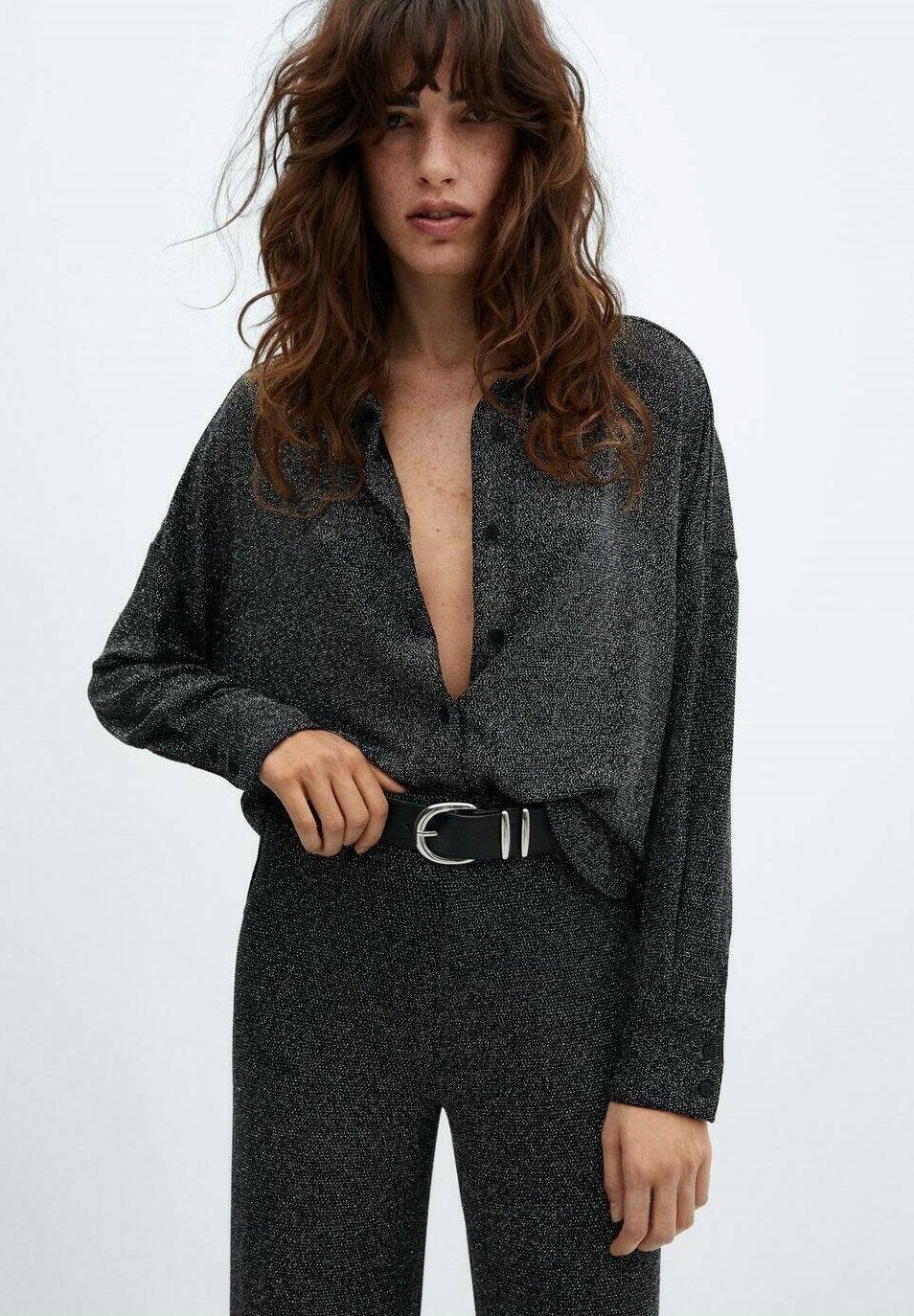 Mango XBLUTI - Button-down blouse - plata/mottled black