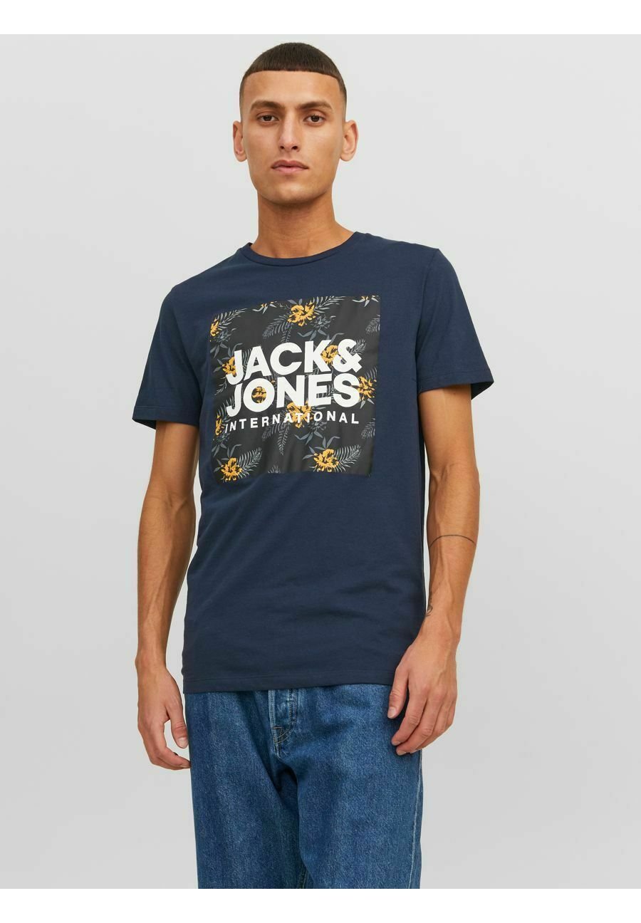 Jack &Jones LOKY  SS CREW NECK - Print T-shirt - navy blazer/dark blue