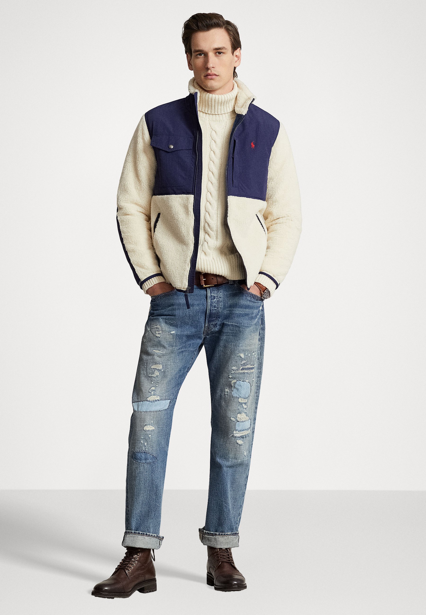 Polo Ralph Lauren LONG SLEEVE FULL ZIP - Windbreaker - wintercream/ newport navy/beige