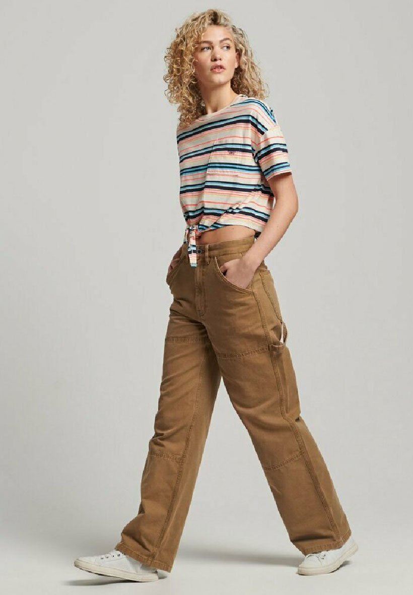 Superdry VINTAGE BOXY TIE FRONT - Print T-shirt - oatmeal stripe/grey