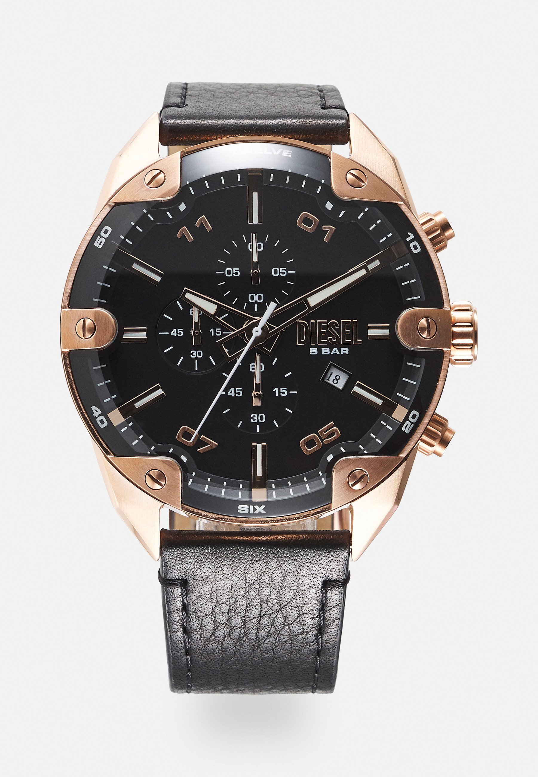 Diesel SPIKED - Chronograph watch - black/rosegold-coloured/black