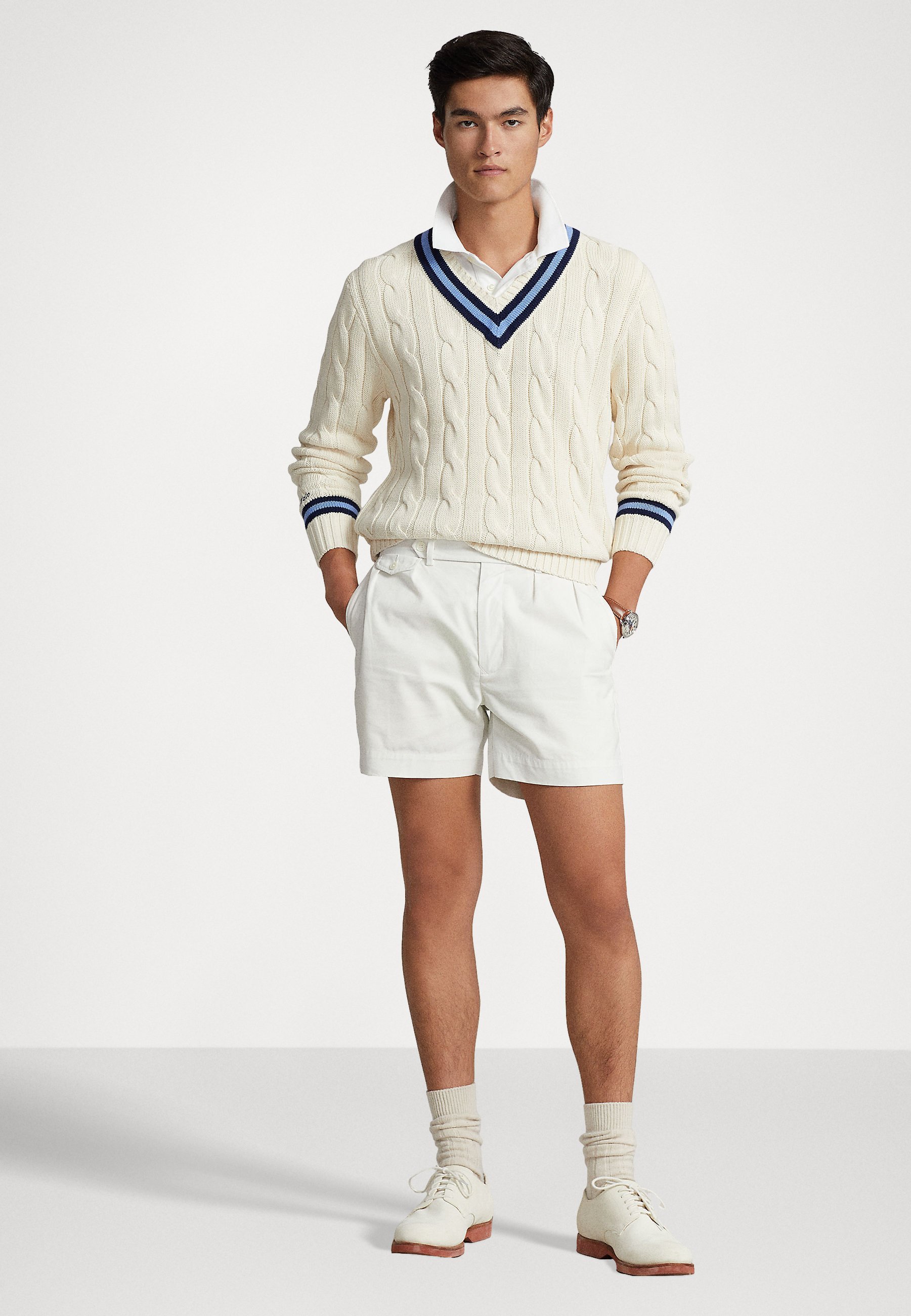 Polo Ralph Lauren THE ICONIC CRICKET JUMPER - Jumper - cream/navy/dark blue
