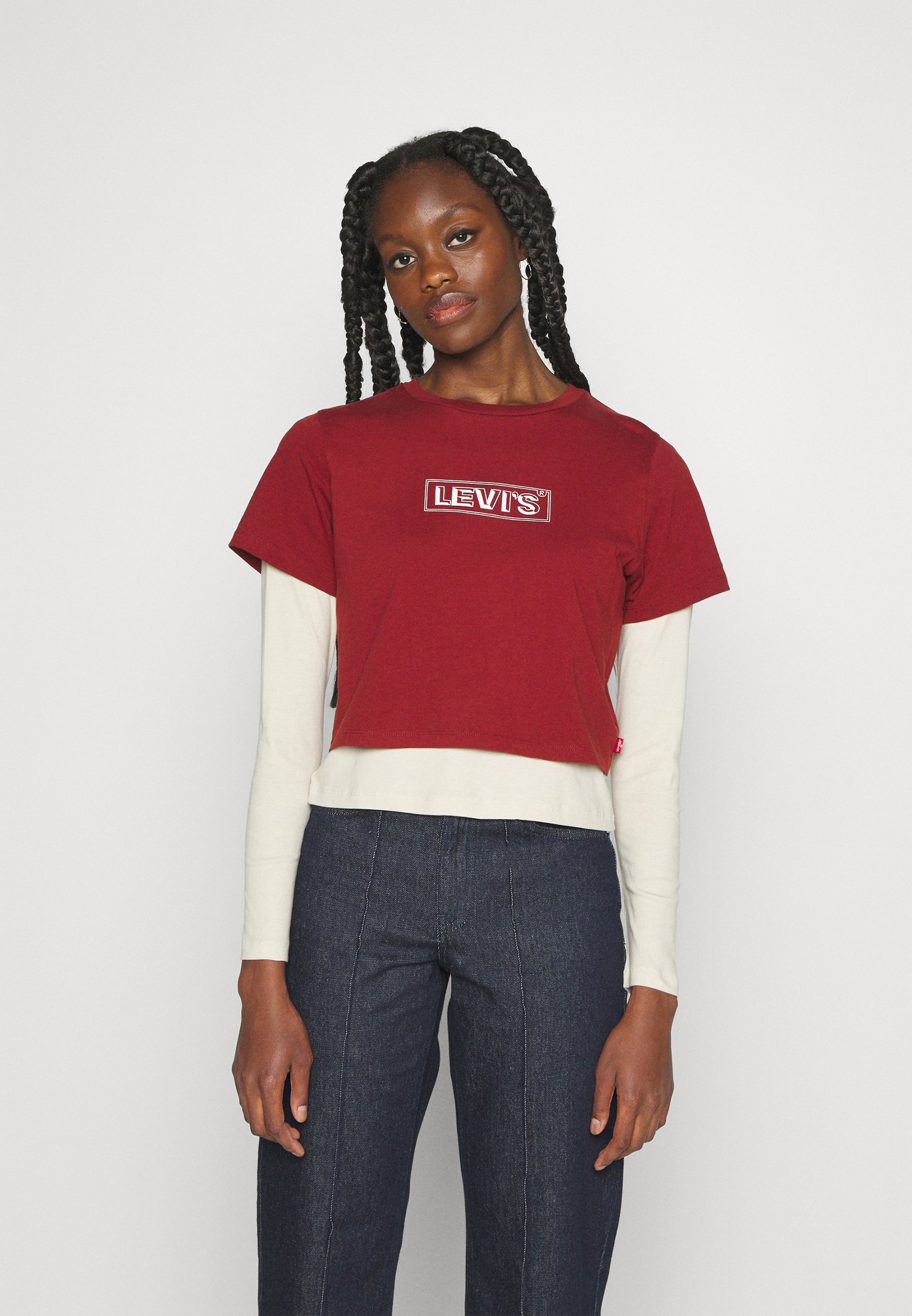 Levi's® GRAPHIC TEE - Long sleeved top - beige/bordeaux/beige