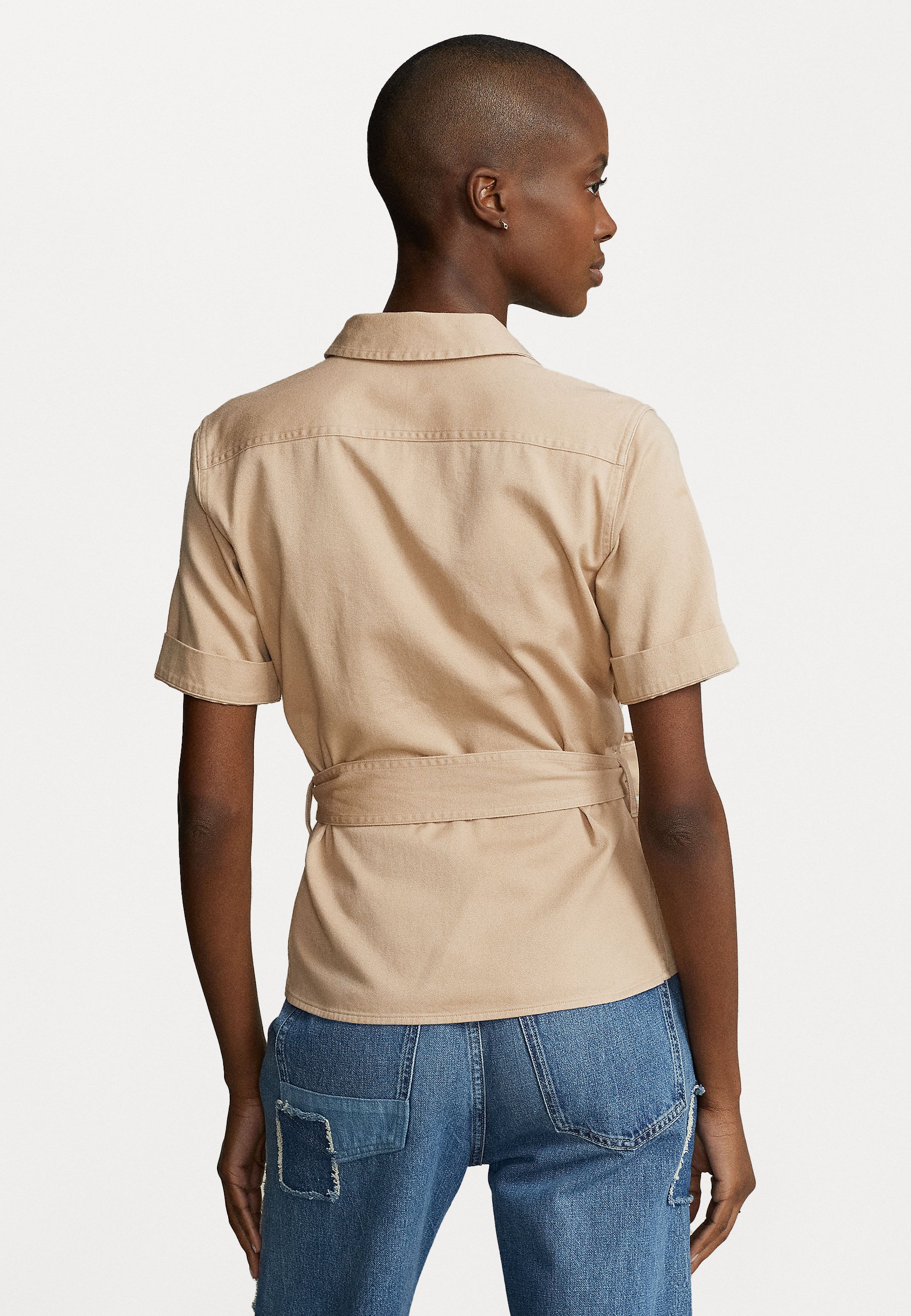 Polo Ralph Lauren SHORT SLEEVE BUTTON FRONT SHIRT - Button-down blouse - classic tan/tan