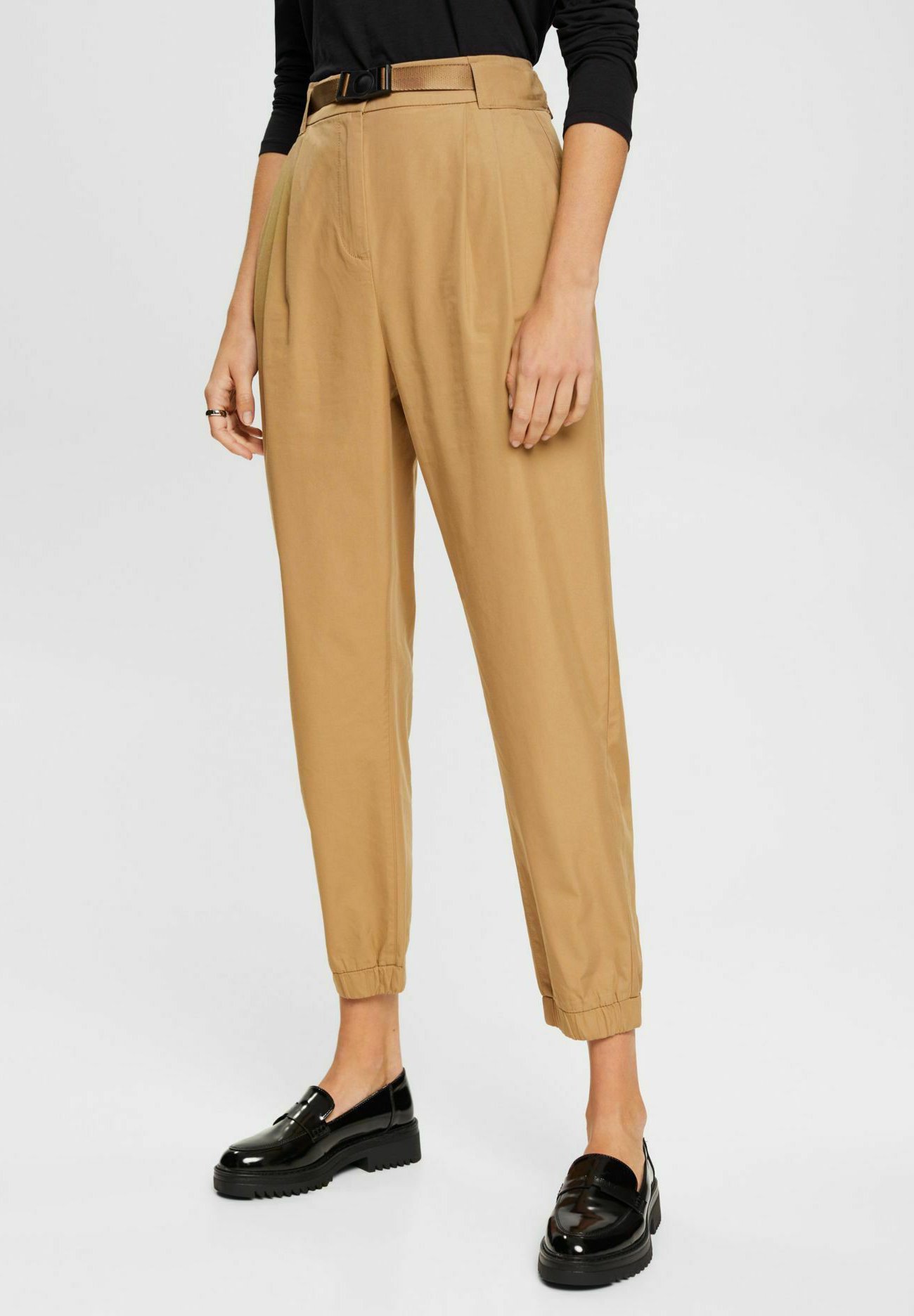 Esprit BALLOON MIT SAUM - Trousers - khaki beige/beige