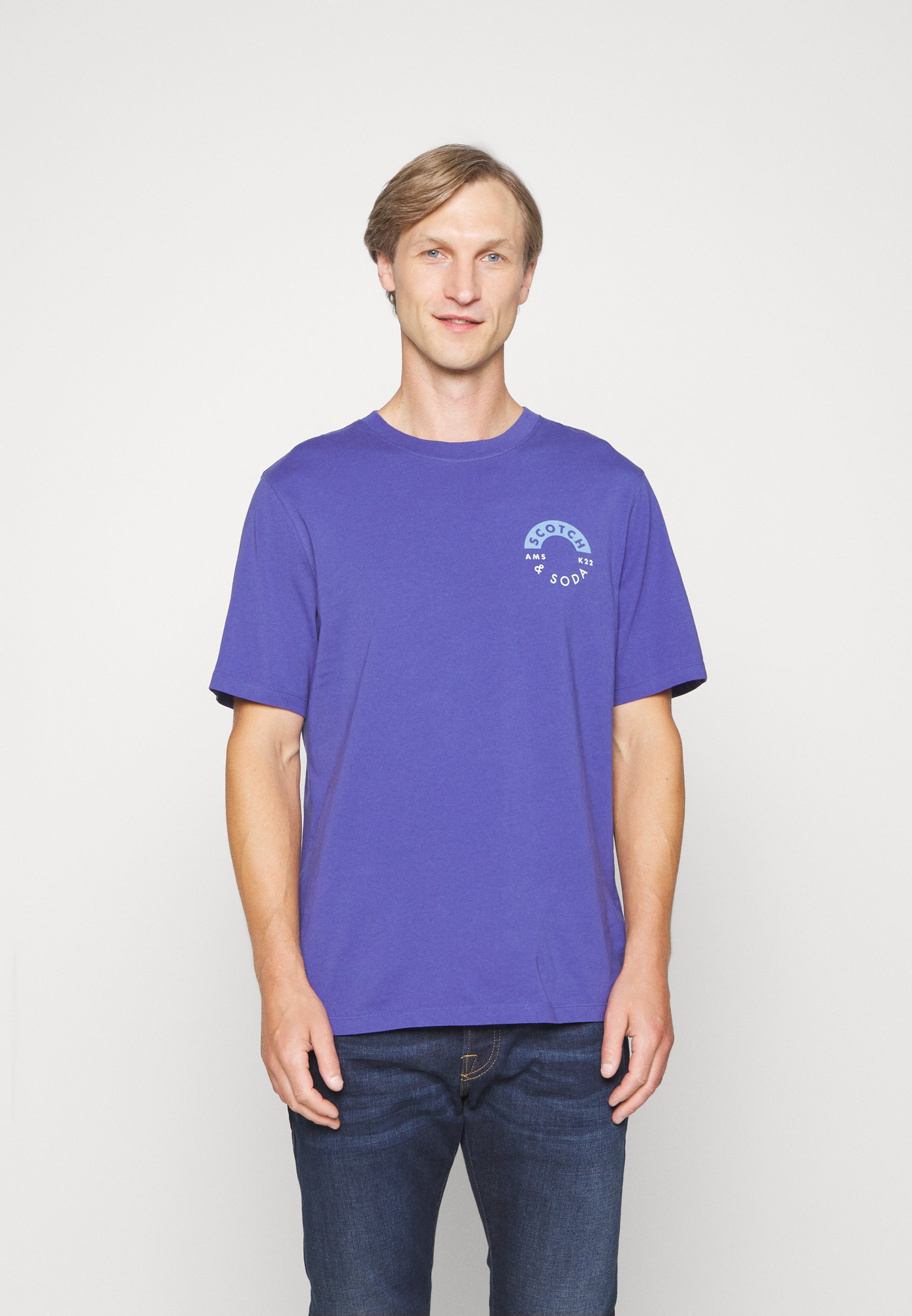 Scotch & Soda LOGO CHEST PRINTED CREWNECK TEE - Print T-shirt - dark blue
